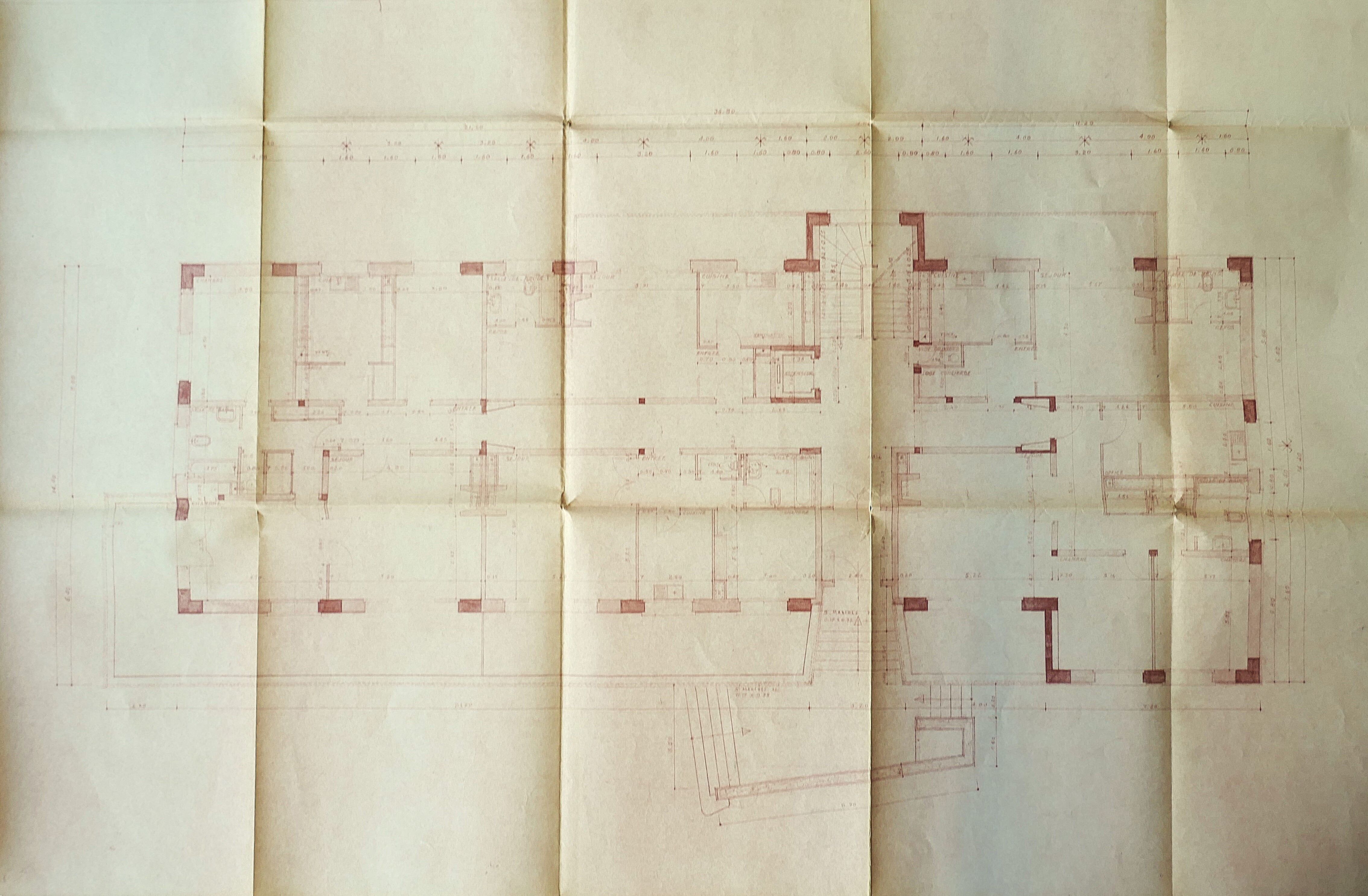 Plan du rez-de-chaussée par les architectes Pierre Mathieu et Georges Houéry, 1952.