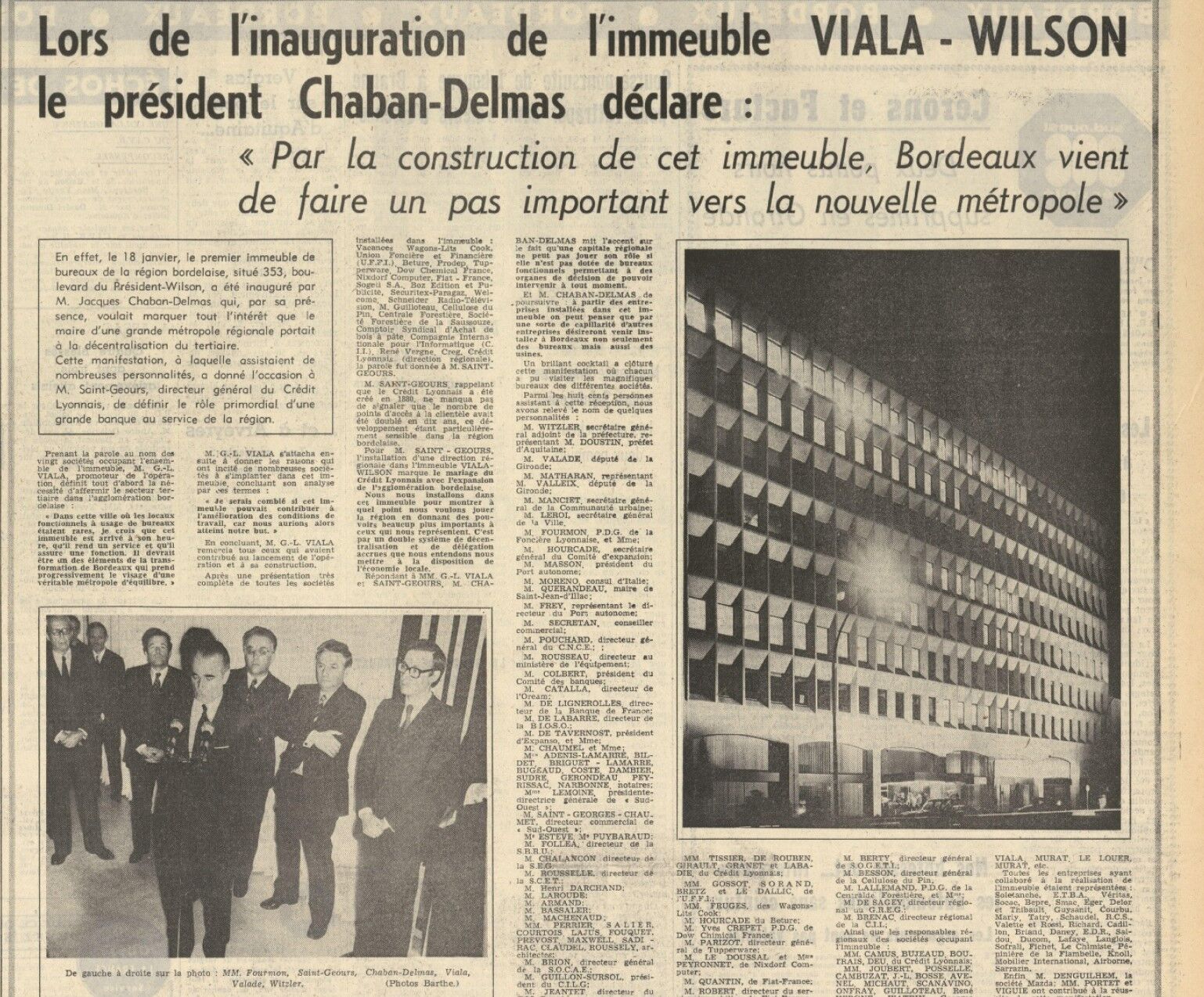 Extrait du journal Sud Ouest du 23 janvier 1973 pour l'inauguration de la première tranche.
