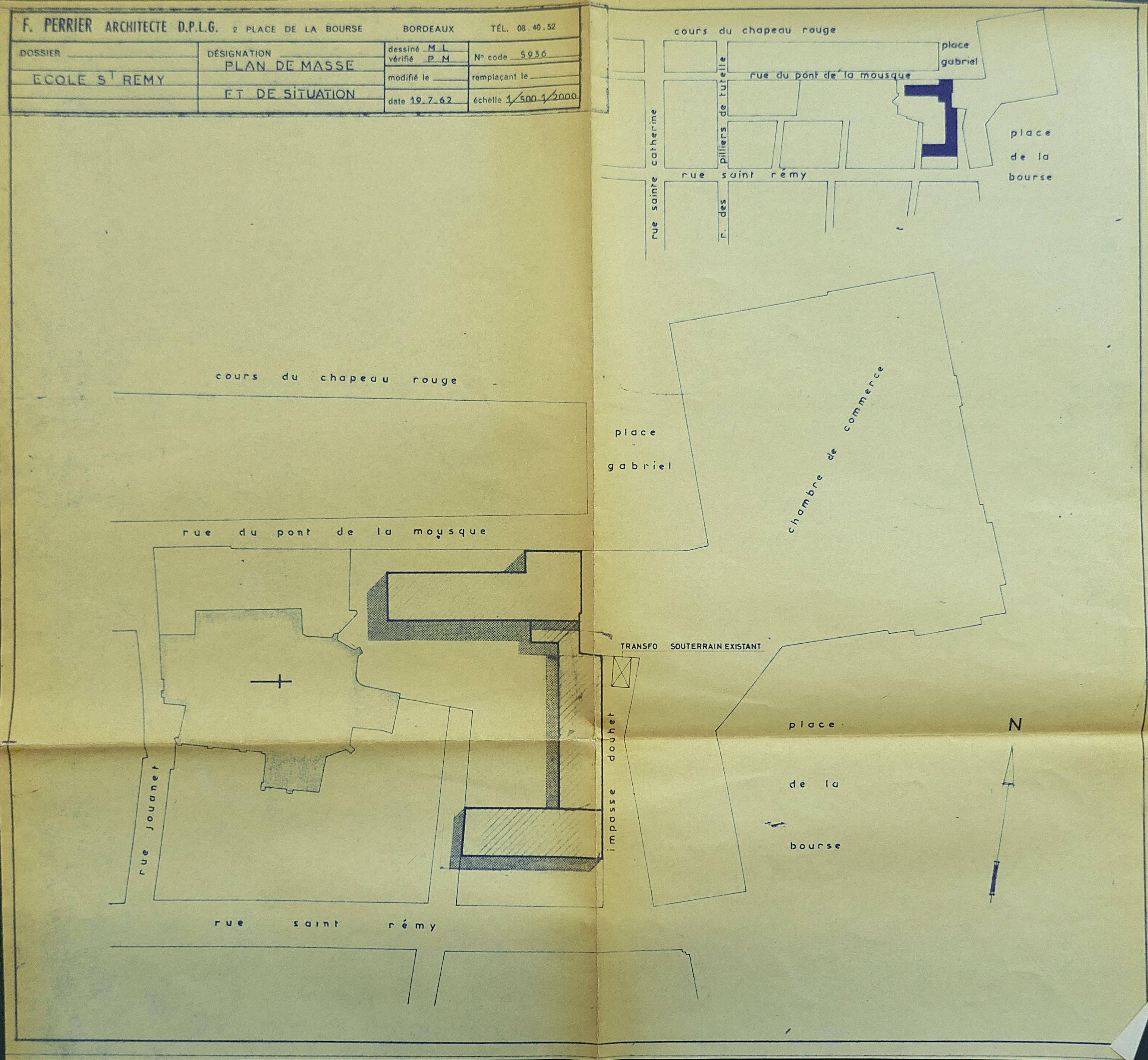 Plan de masse de la nouvelle école en 1962.