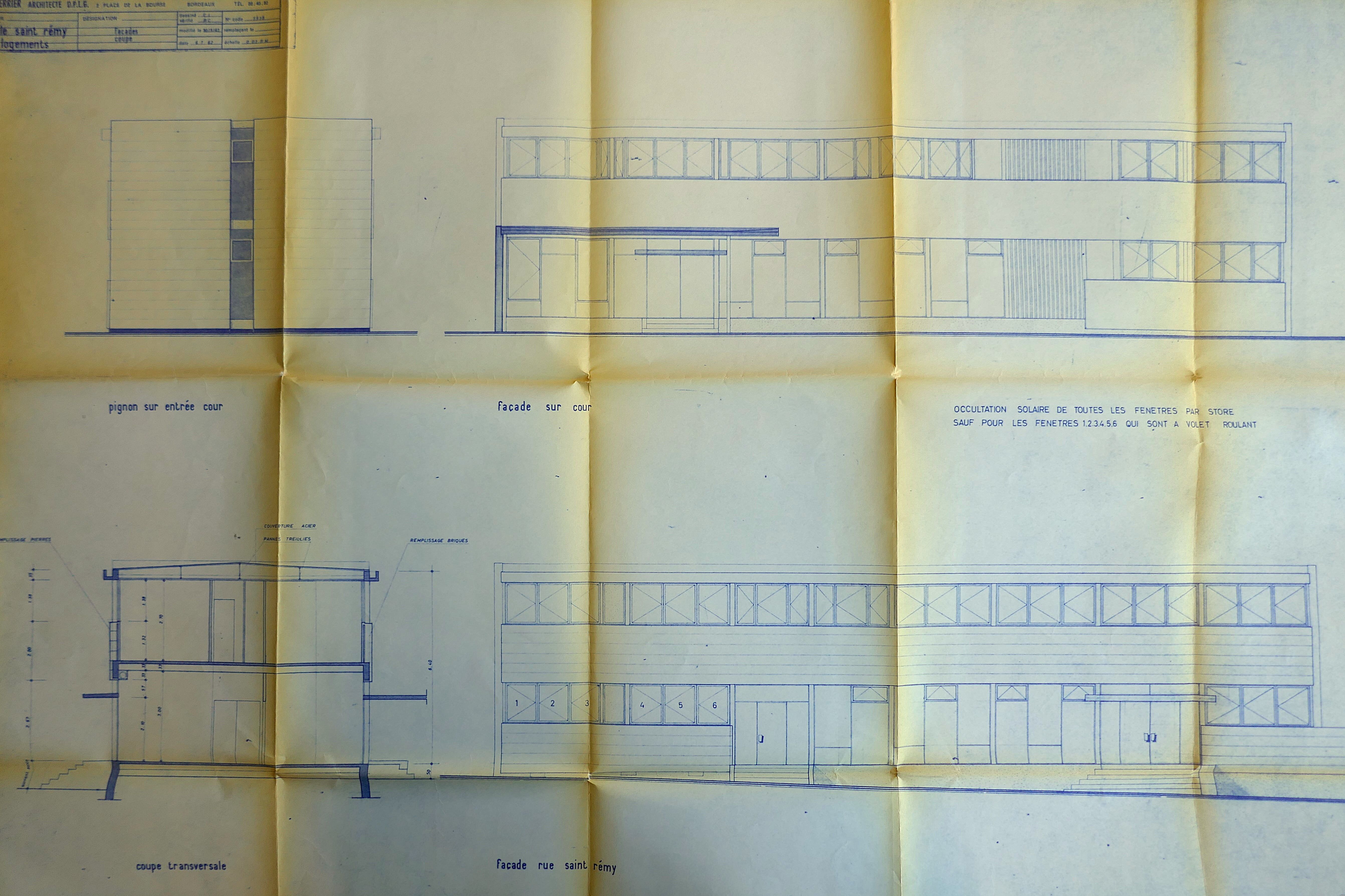 Élévations du bâtiment administratif par l'architecte Francisque Perrier en 1962.