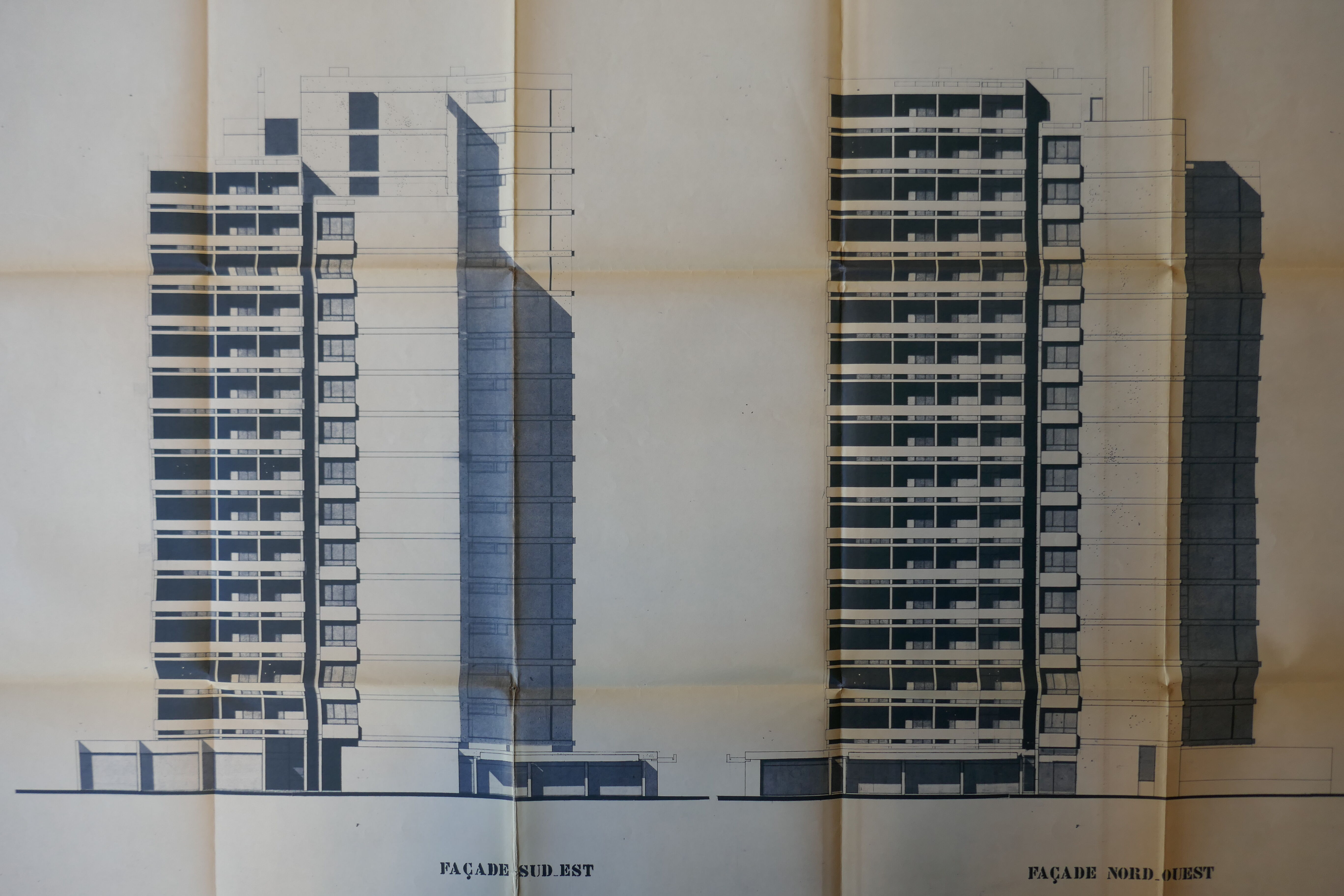 Élévations des bâtiments de l'opération Liotard par les architectes Andrault & Parat, 1963.