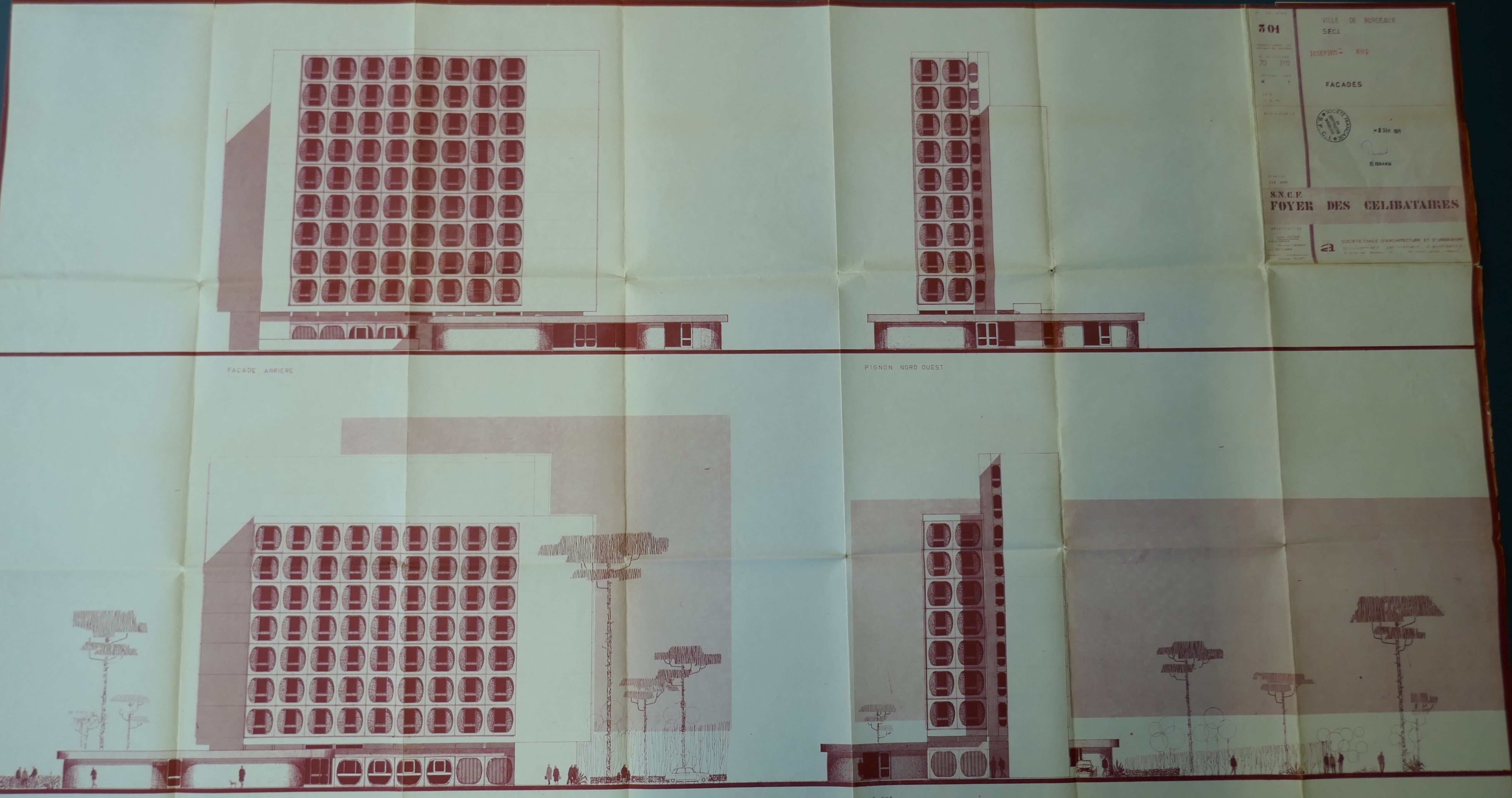 Élévation des façades par l'agence GPA 7, 1971.