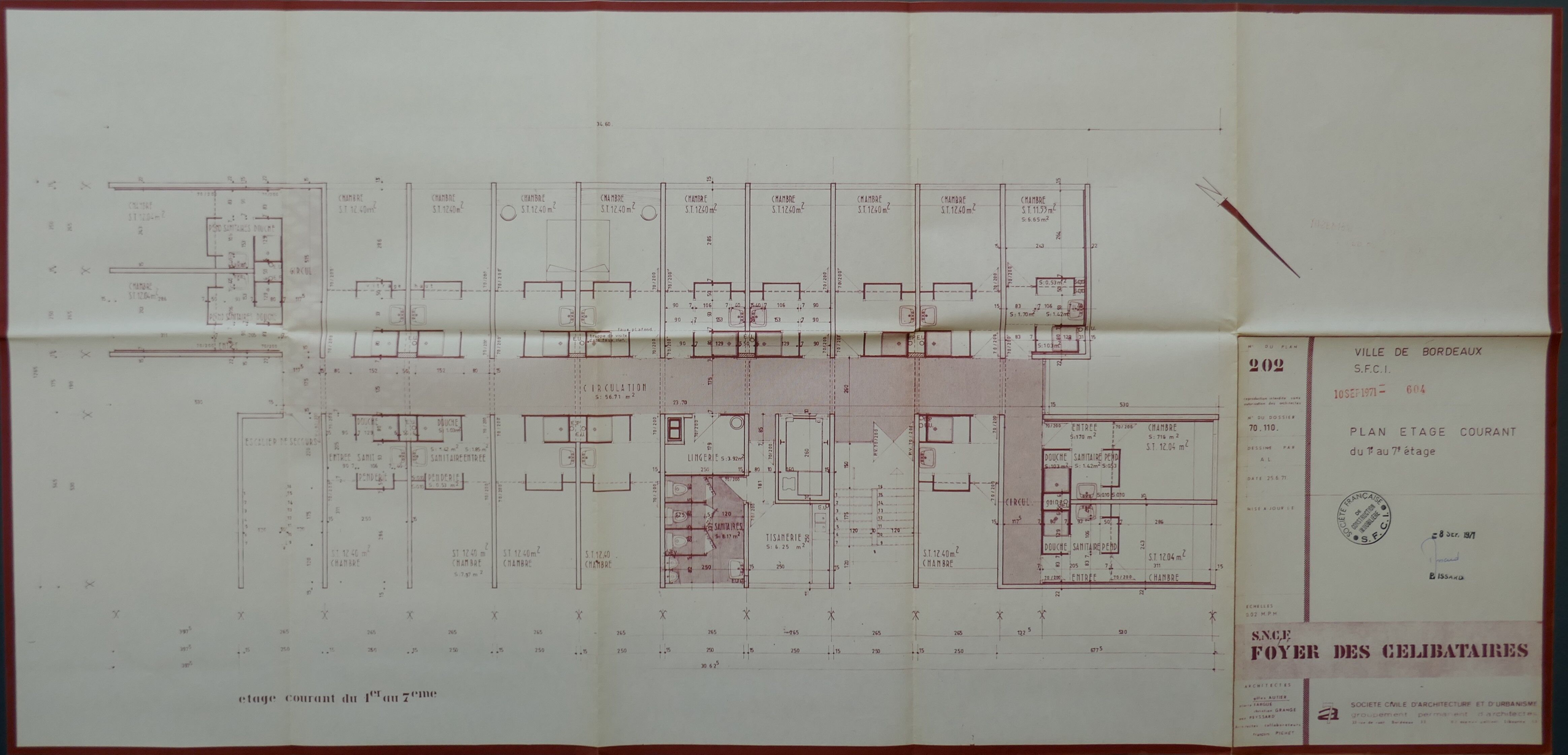Plan de l'étage courant par l'agence GPA 7, 1971.
