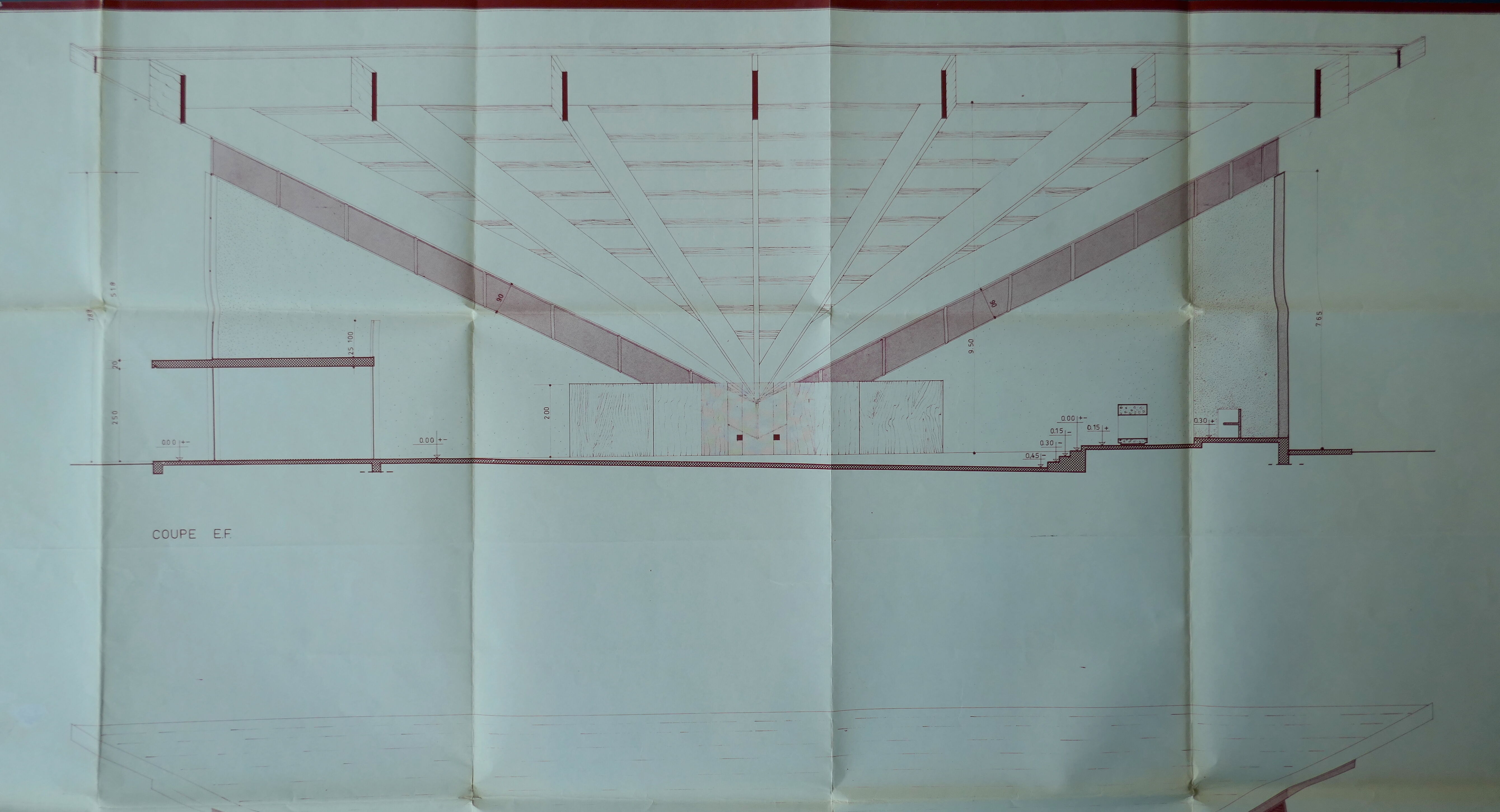 Coupe de l'élévation intérieure de l'église par l'équipe du GPA A7 en 1966.