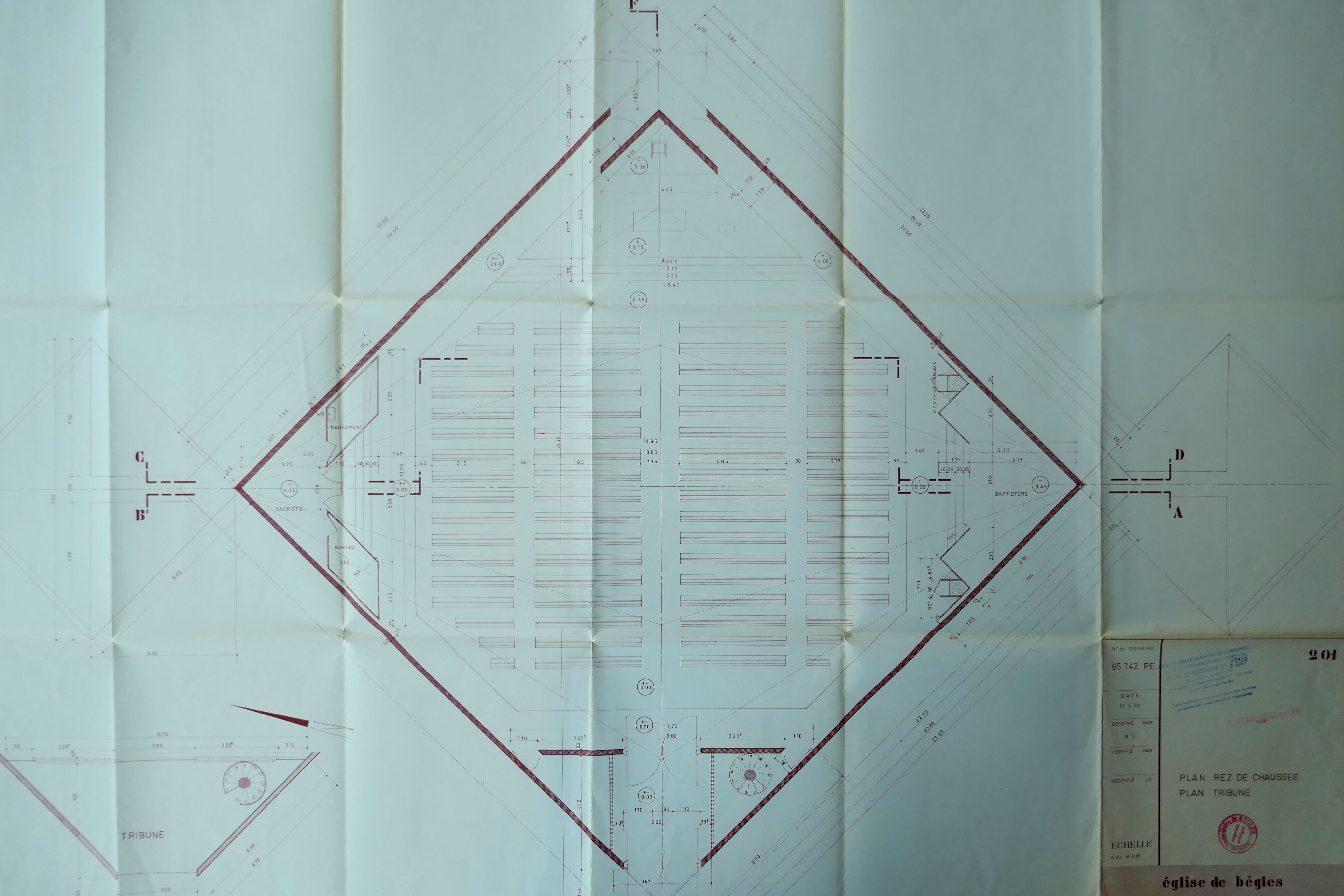 Plan de l'église par l'équipe du GPA A7 en 1966.