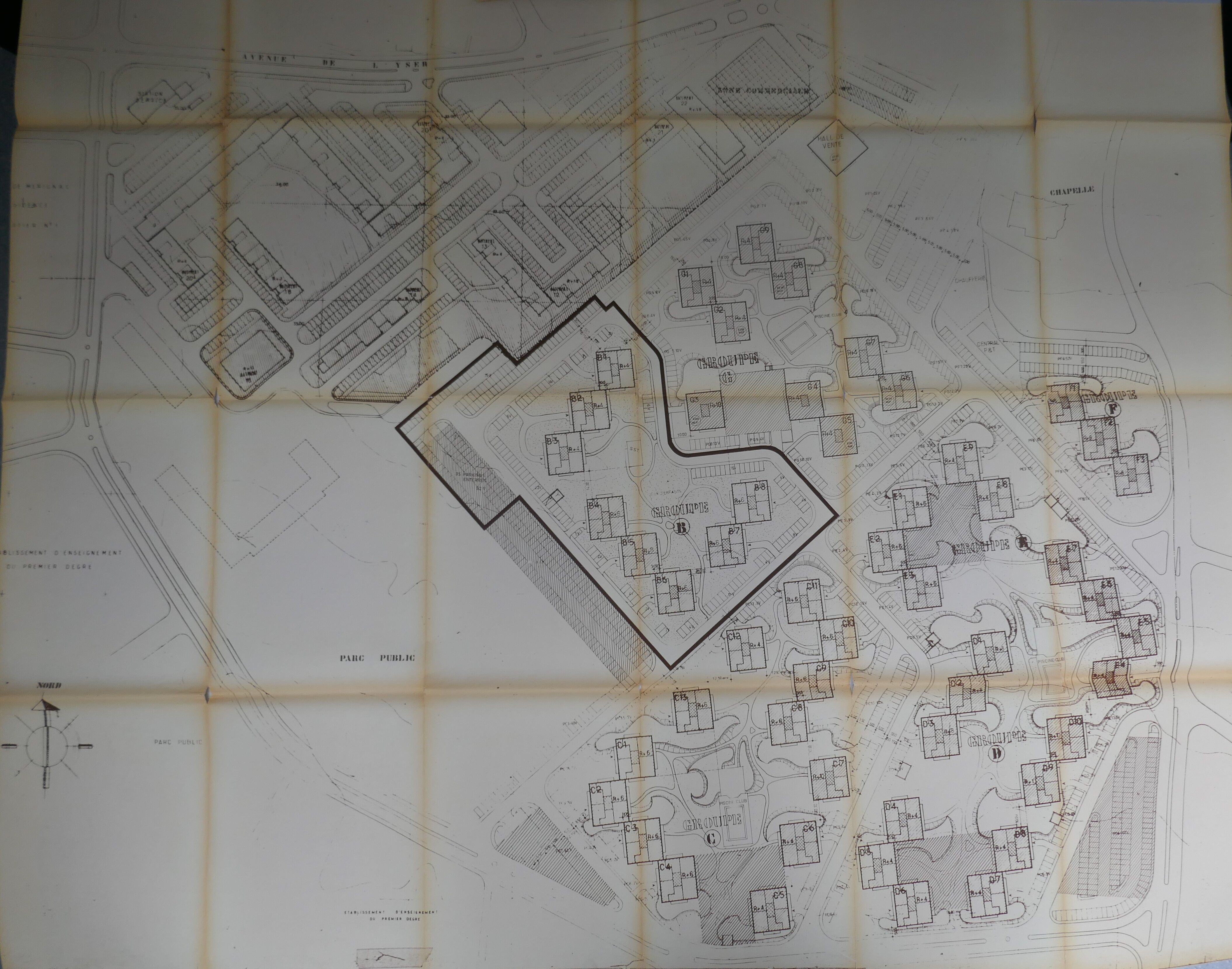 Plan de masse de la résidence Le Club par l'architecte Claude Balick, 1970.