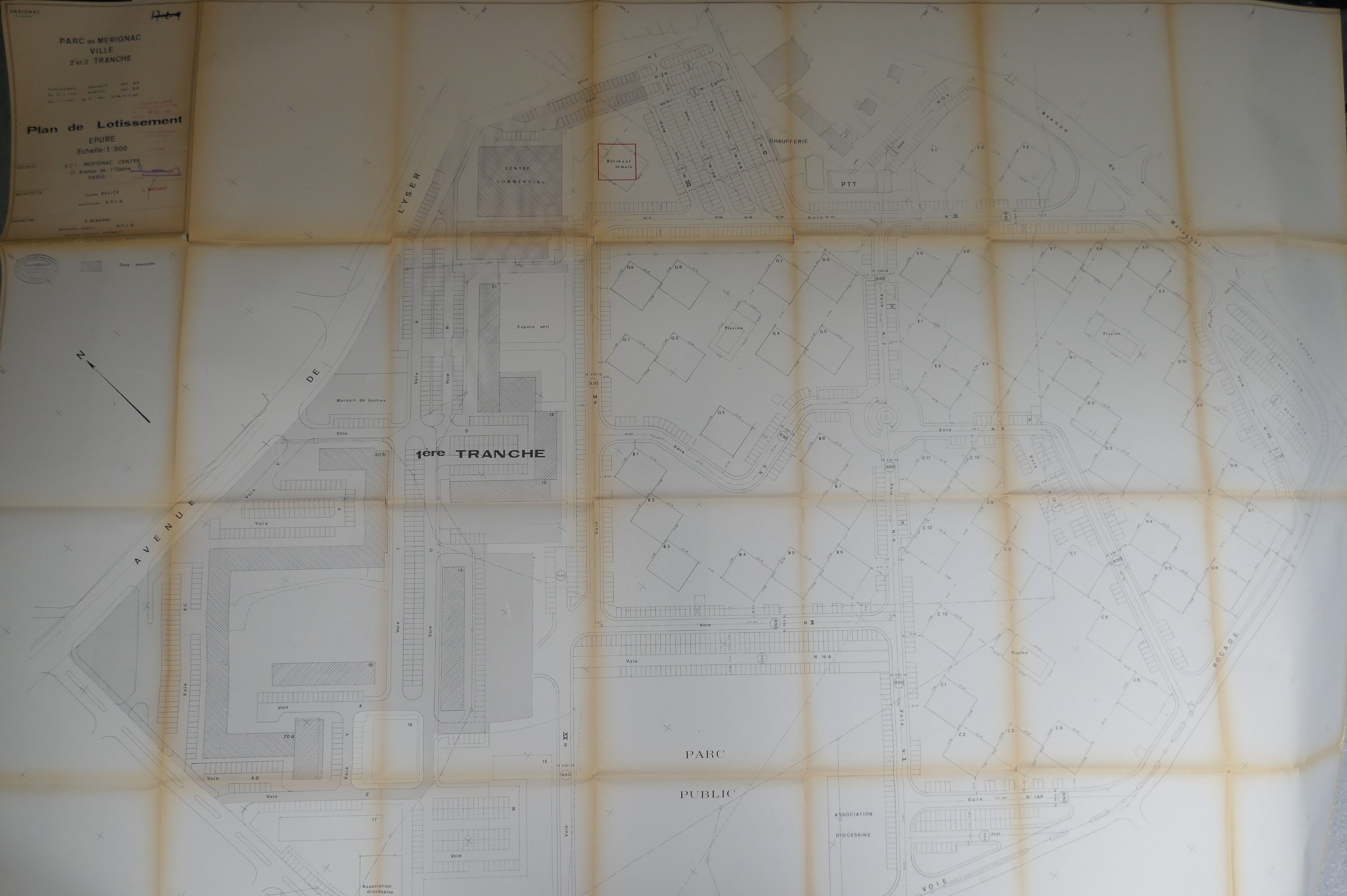 Plan de la nouvelle seconde tranche du Parc de Mérignac par l'architecte Claude Balick, 1970.