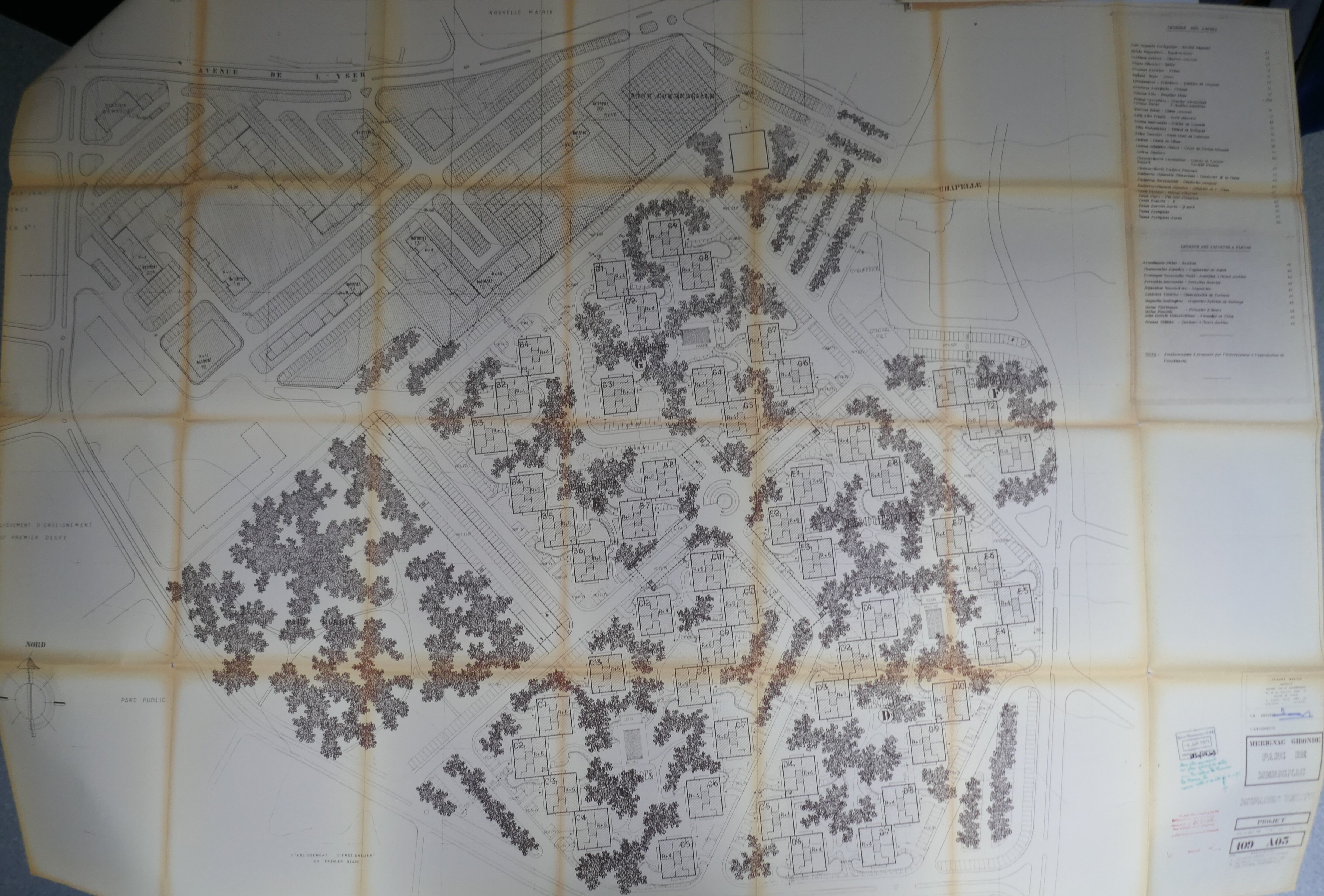 Plan de masse (espaces verts) de la résidence Le Club par l'architecte Claude Balick, 1970.