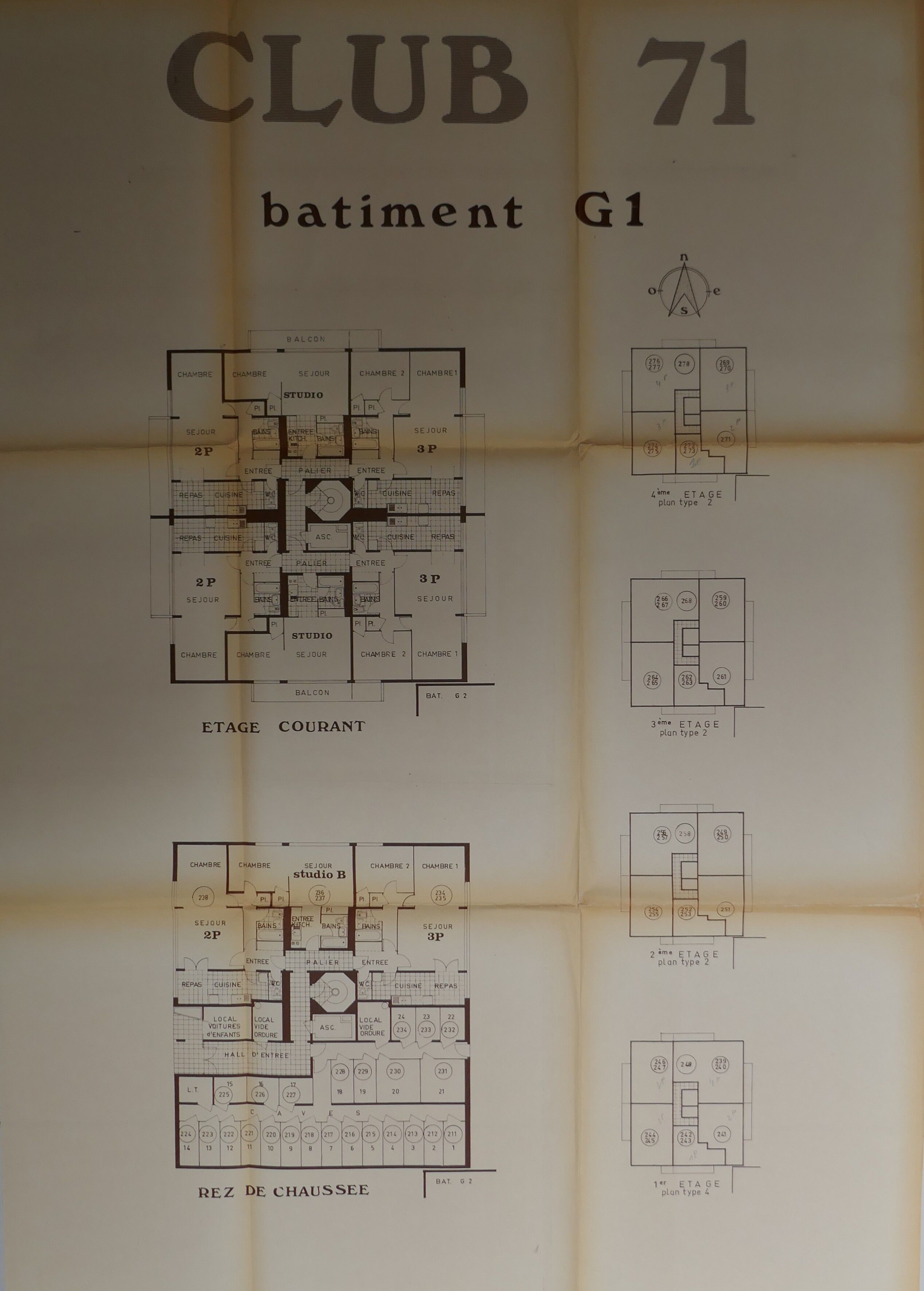 Plan type du bâtiment G1 par l'architecte Claude Balick, 1970.