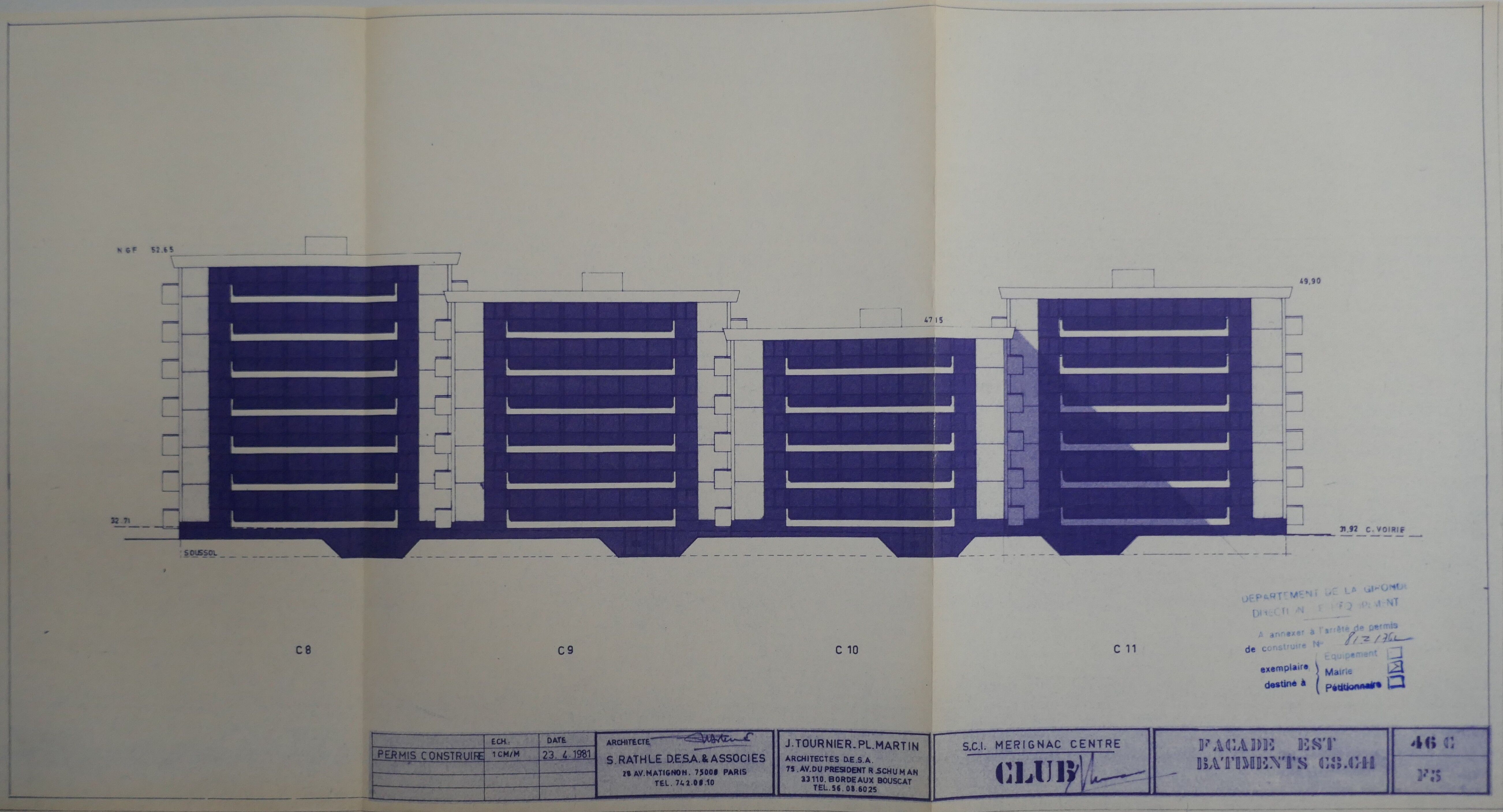 Élévation des immeubles de la dernière tranche par l'architecte Selim Rathle et associés, 1981.