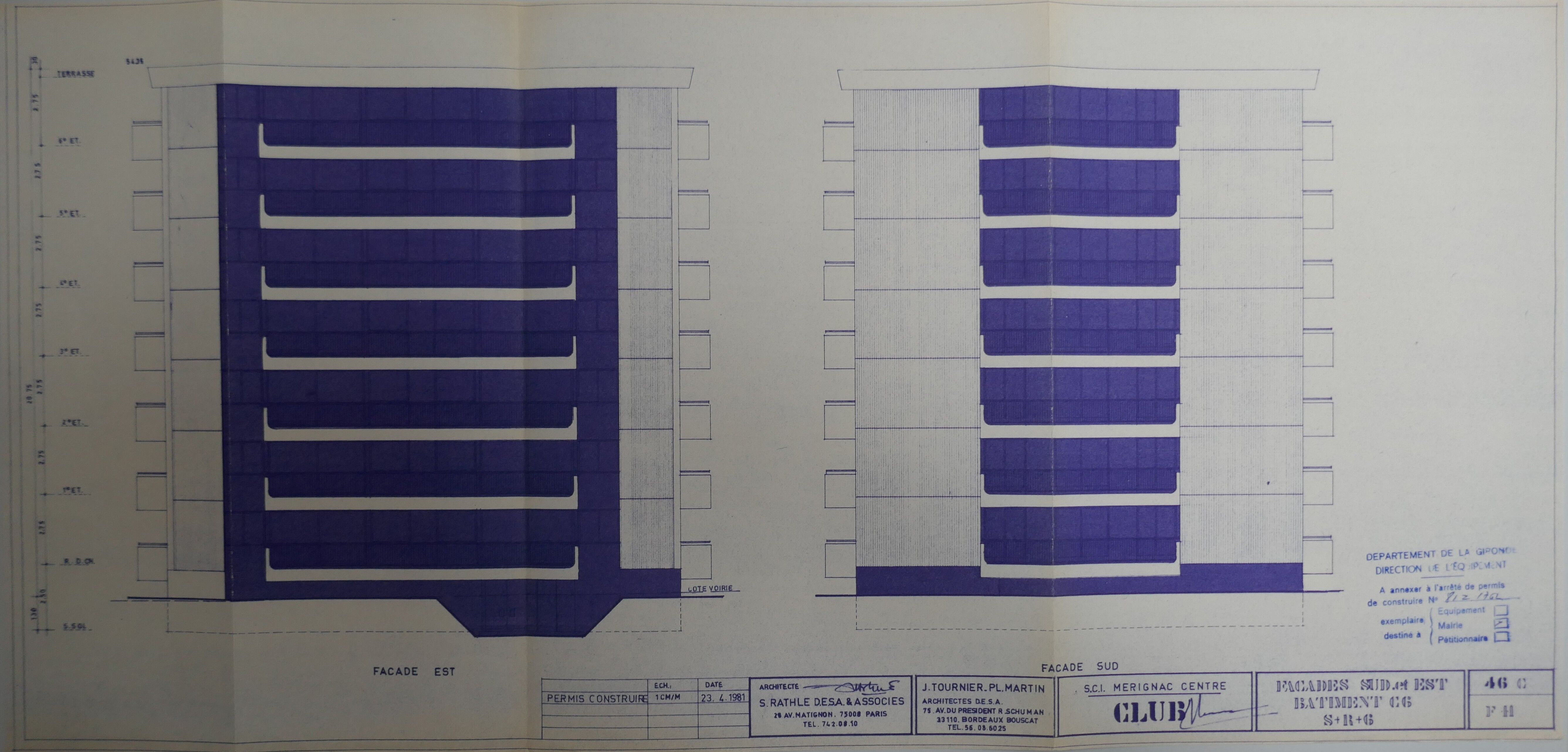 Élévation des immeubles de la dernière tranche par l'architecte Selim Rathle et associés, 1981.