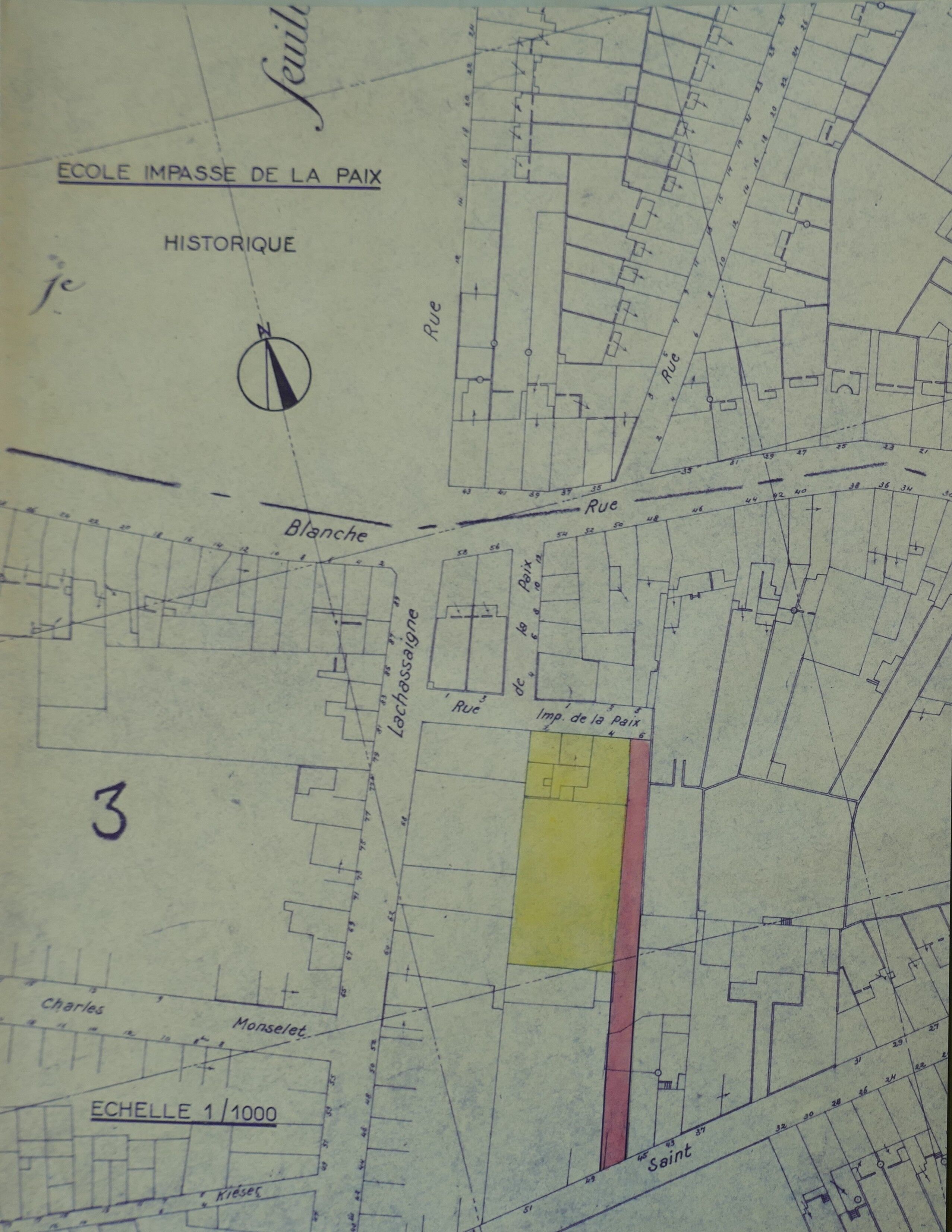 Le plan des parcelles de l'école Paix sur un plan de 1961.