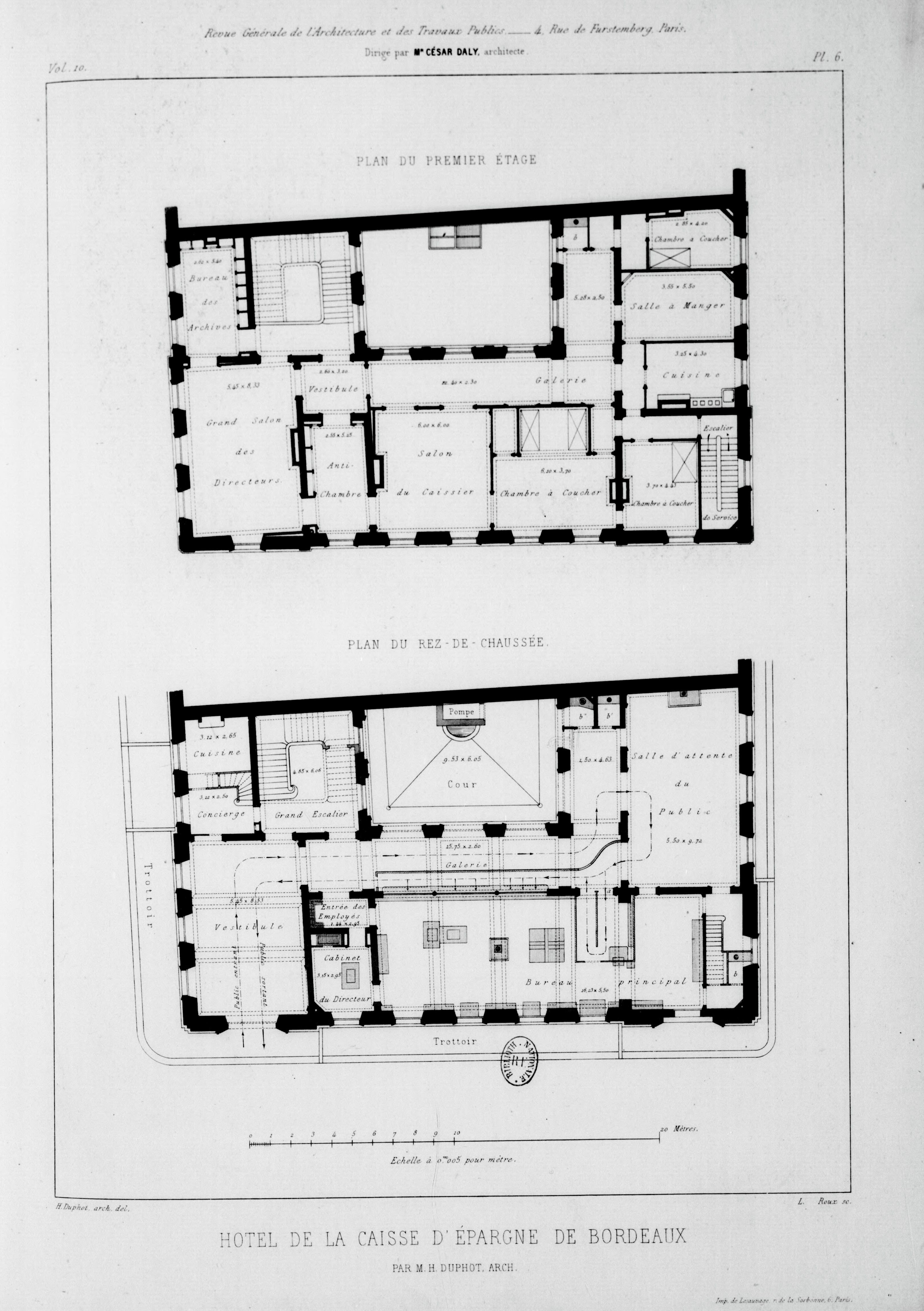 Plans des rez-de-chaussée et premier étage de la Caisse d'Épargne par l'architecte Duphot, 1847.
