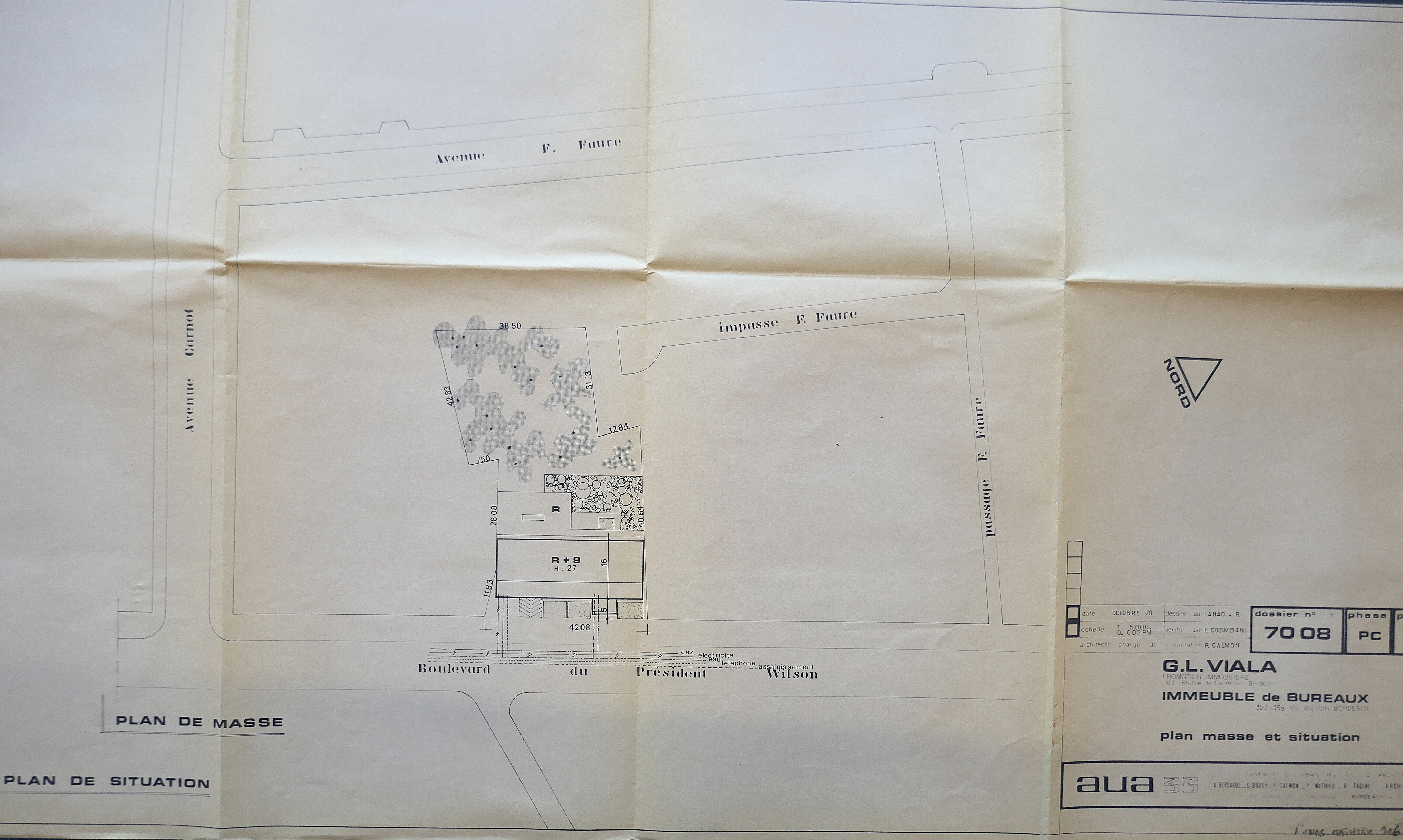 Plan de masse (1ère tranche) par l'AUA 33 en octobre 1970.