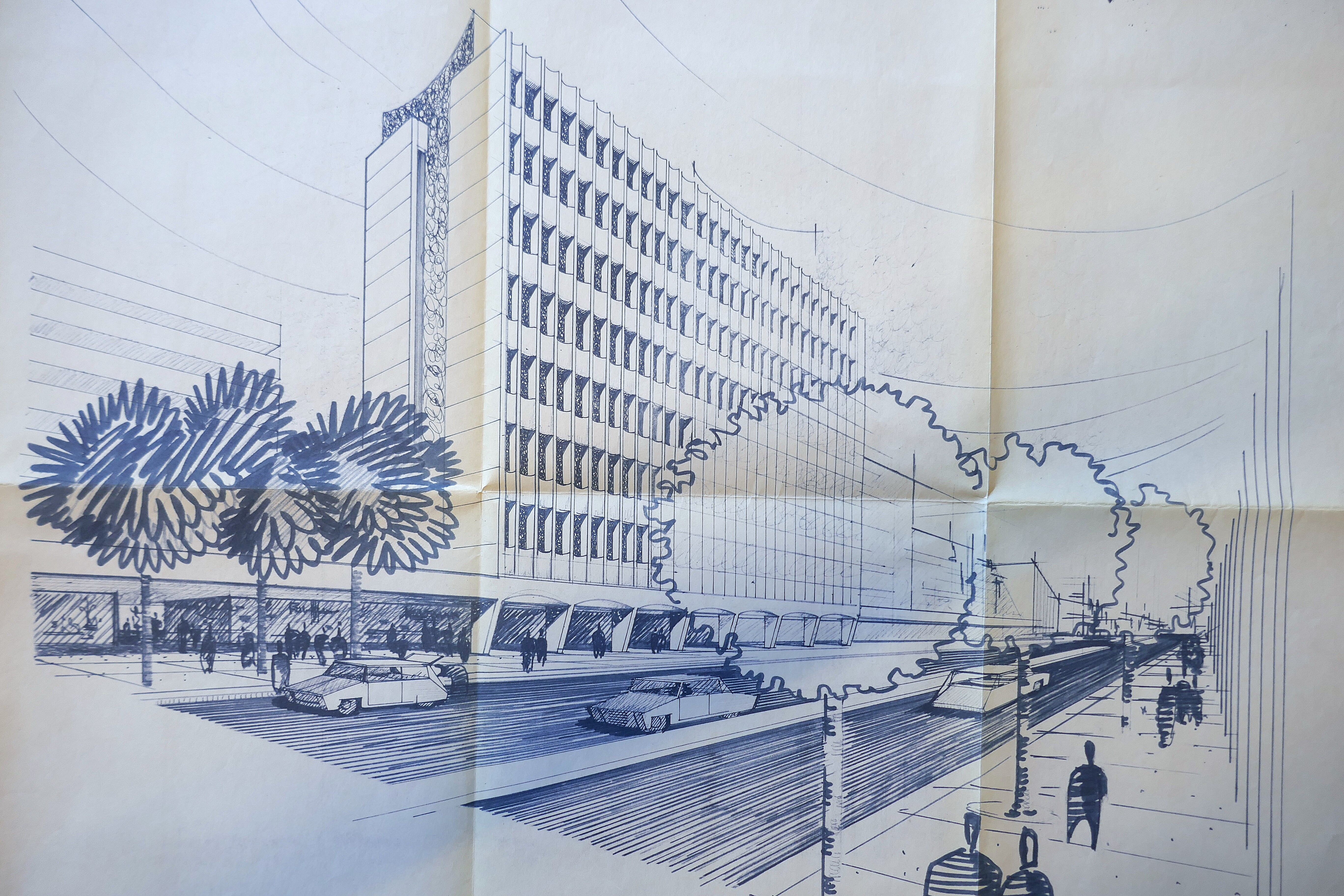 Perspective de l'immeuble (1ère tranche) par l'architecte Francis Piéquet (AUA33) en août 1970.
