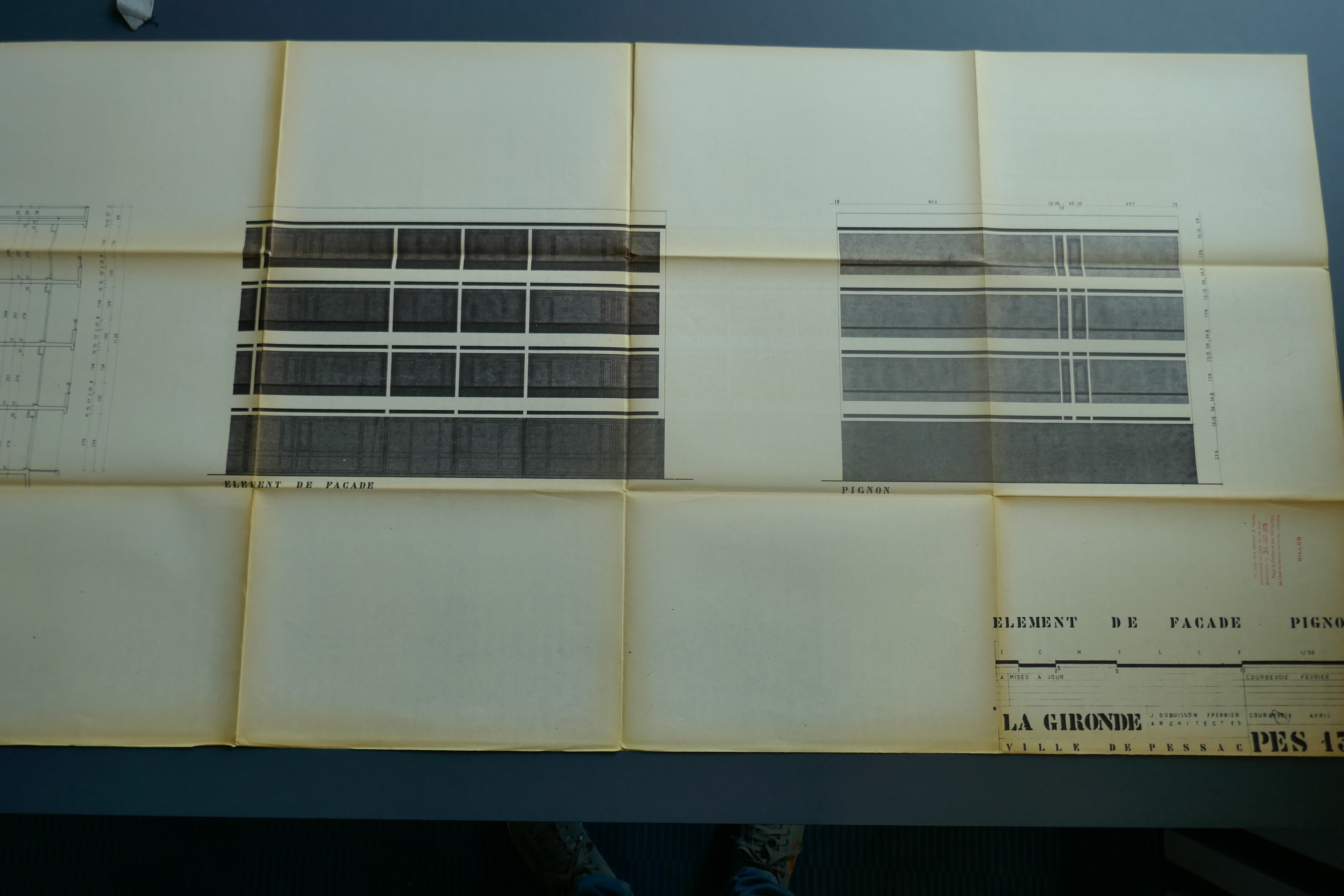 Élévations des façades d'un des bâtiments en R+3, par les archiectes Dubuisson et Perrier, 1968.