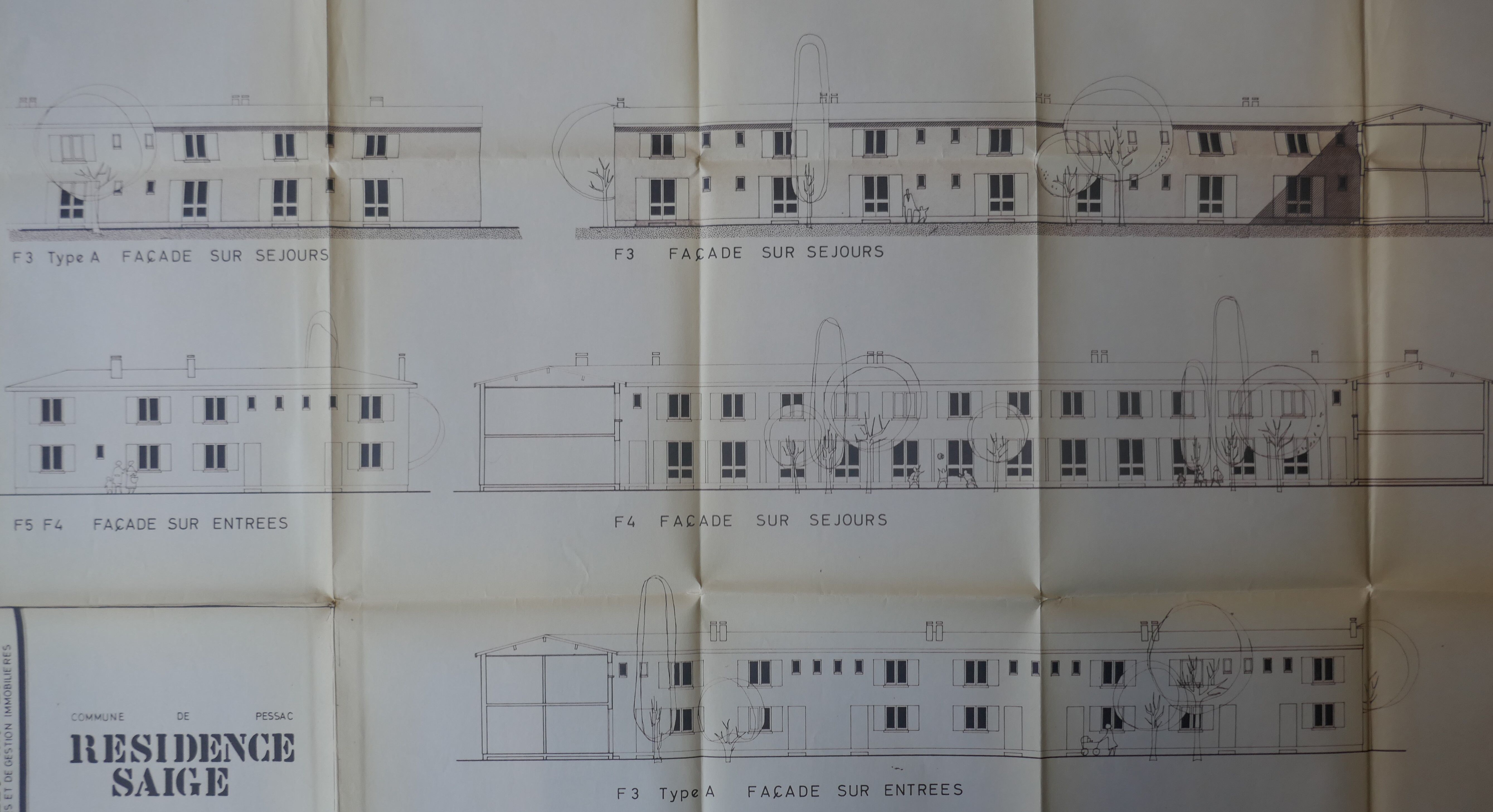  Élévations des façades des bâtiments de l'opération "Domaine Saige", par Grange et Roussely, 1966.