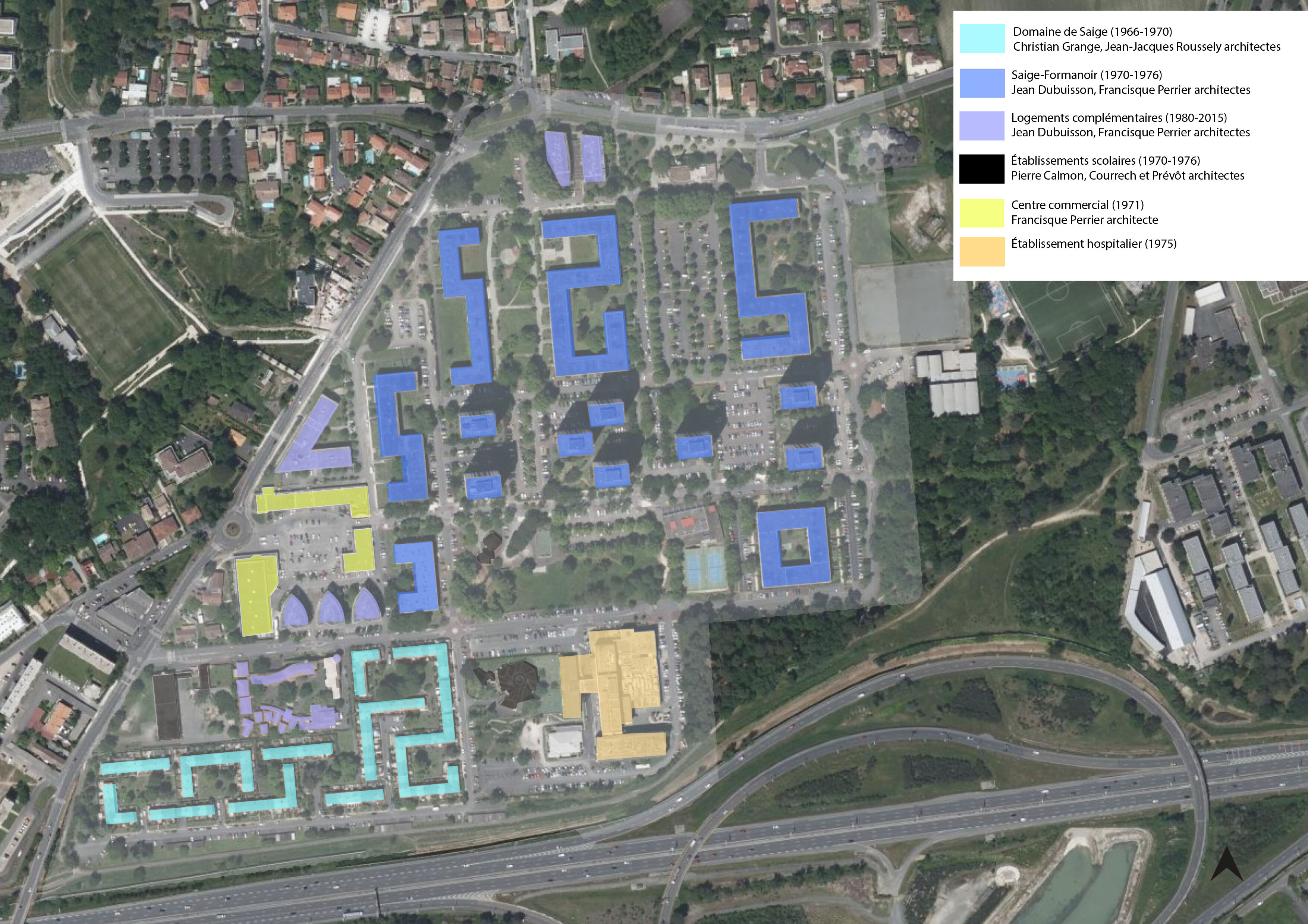 Dessin et historique des bâtiments de l'opération Saige-Formanoir.