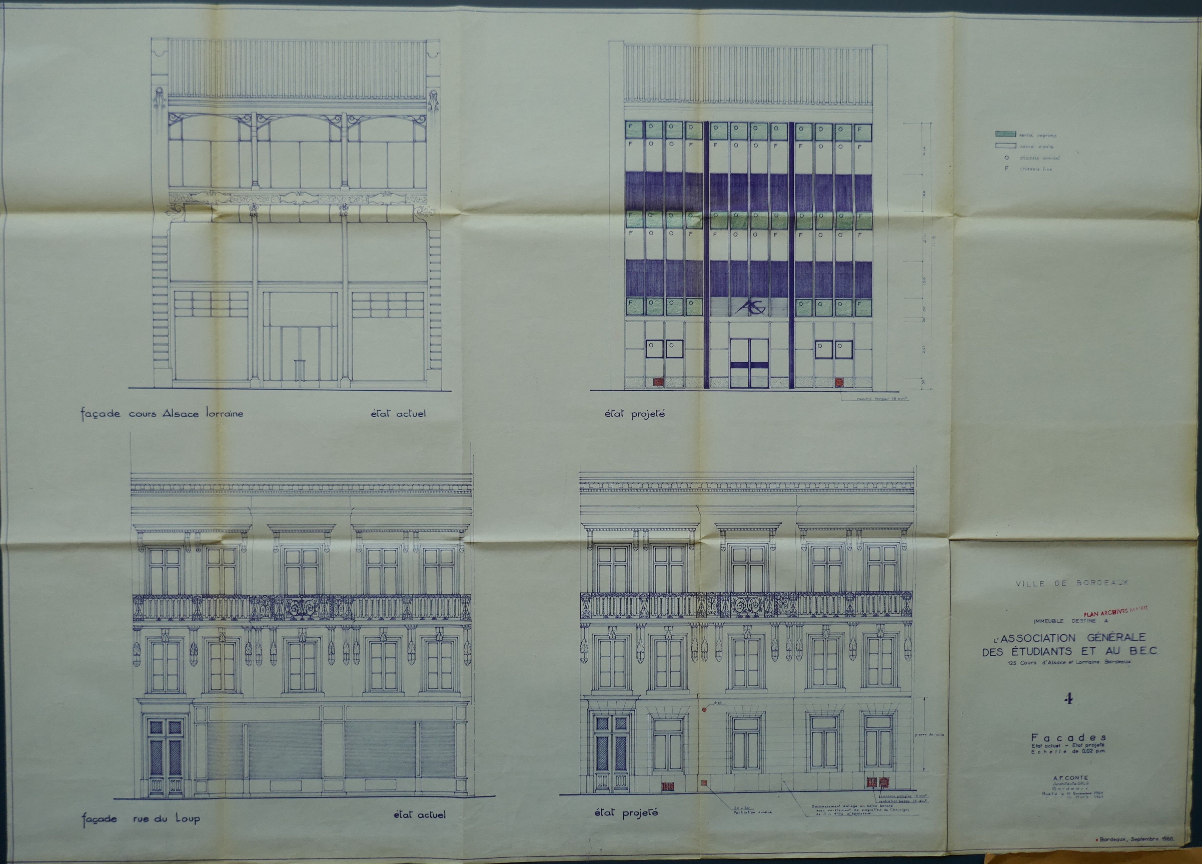 Les façades anciennes et nouvelles des immeubles par l'architecte André Conte, 1960.