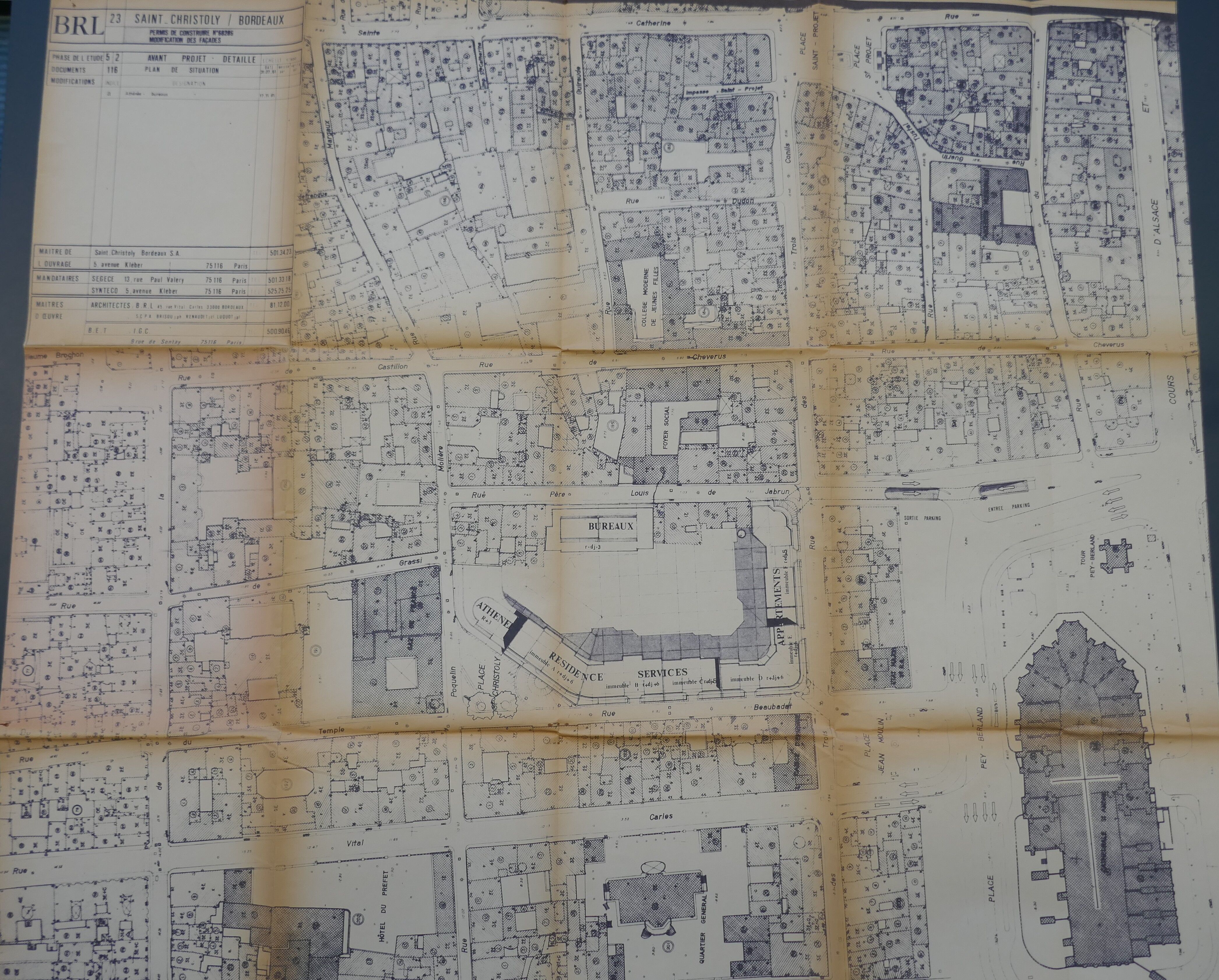 Plan de masse général de l'îlot Saint Christoly par l'agence BRL en 1981.