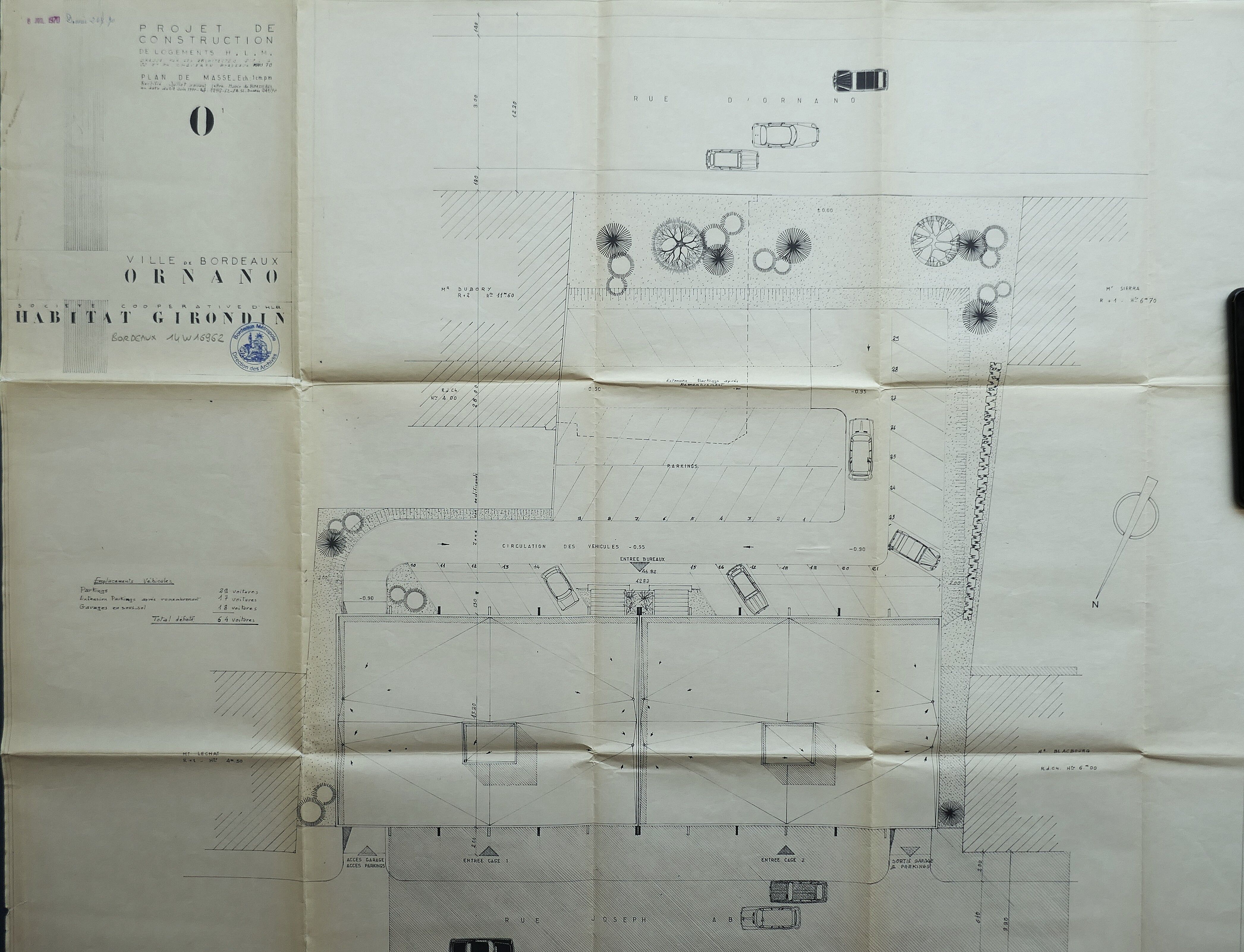 Plan de masse de la résidence par les architectes Jean-Jacques et Philippe Chaveron, 1970.