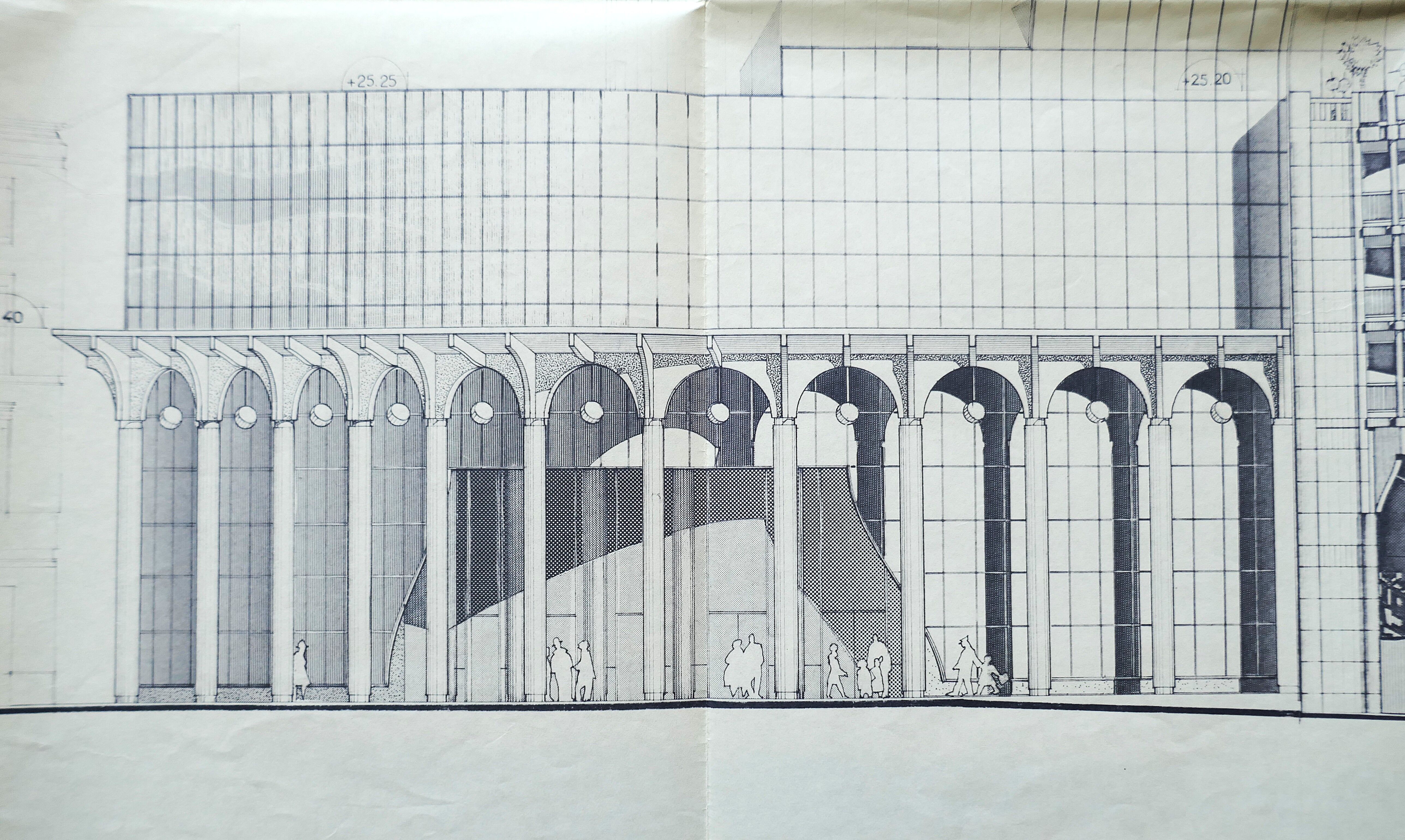 Élévation des façades de l'Athénée Municipal après les modifications de novembre 1981.