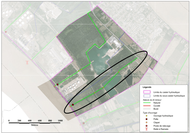 Carte des ouvrages présents sur la jalle
