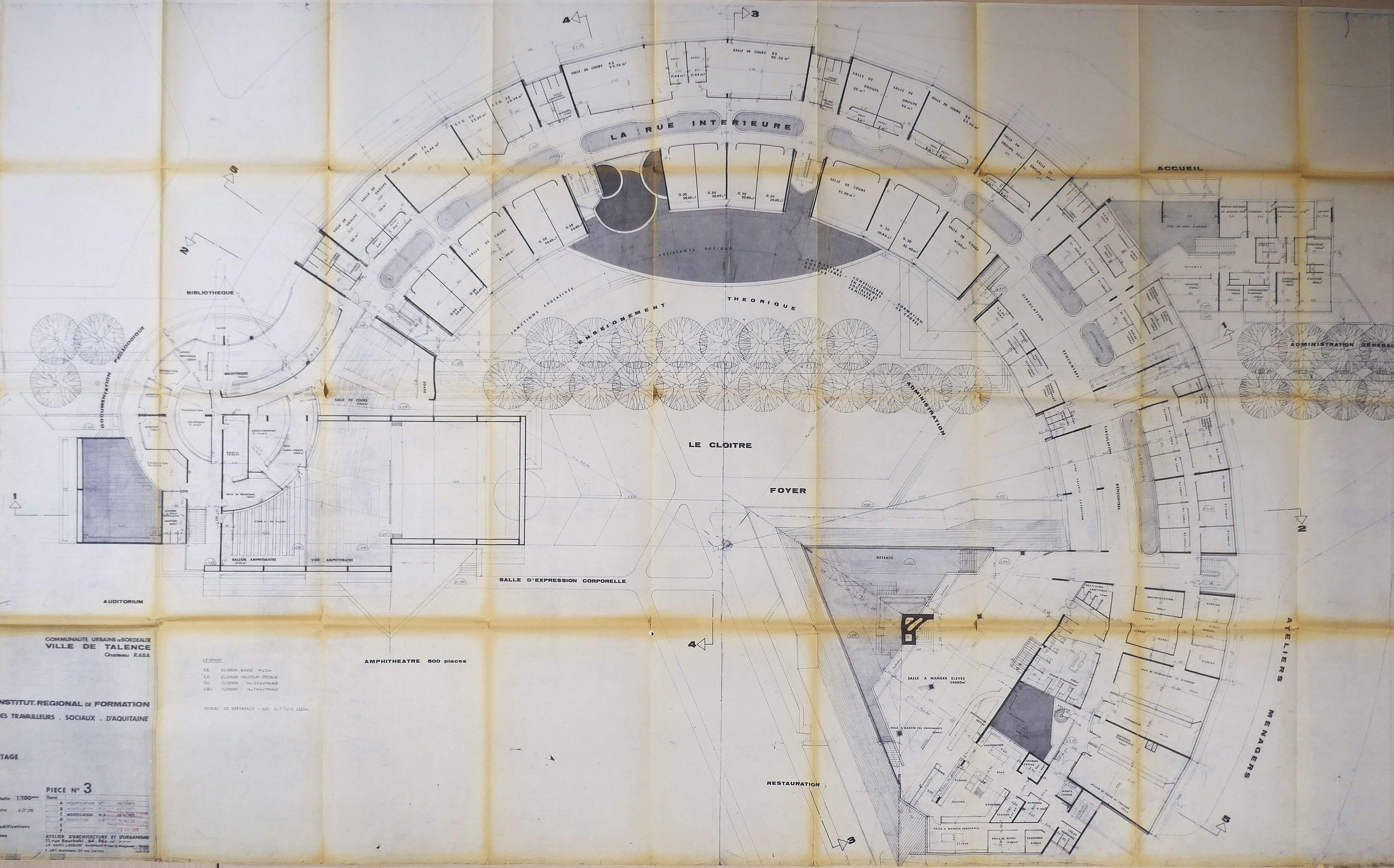 Plan de l'étage de l'IRTS par les architectes Edmond Lay et Jean-Paul Saint-Laurent en 1972.