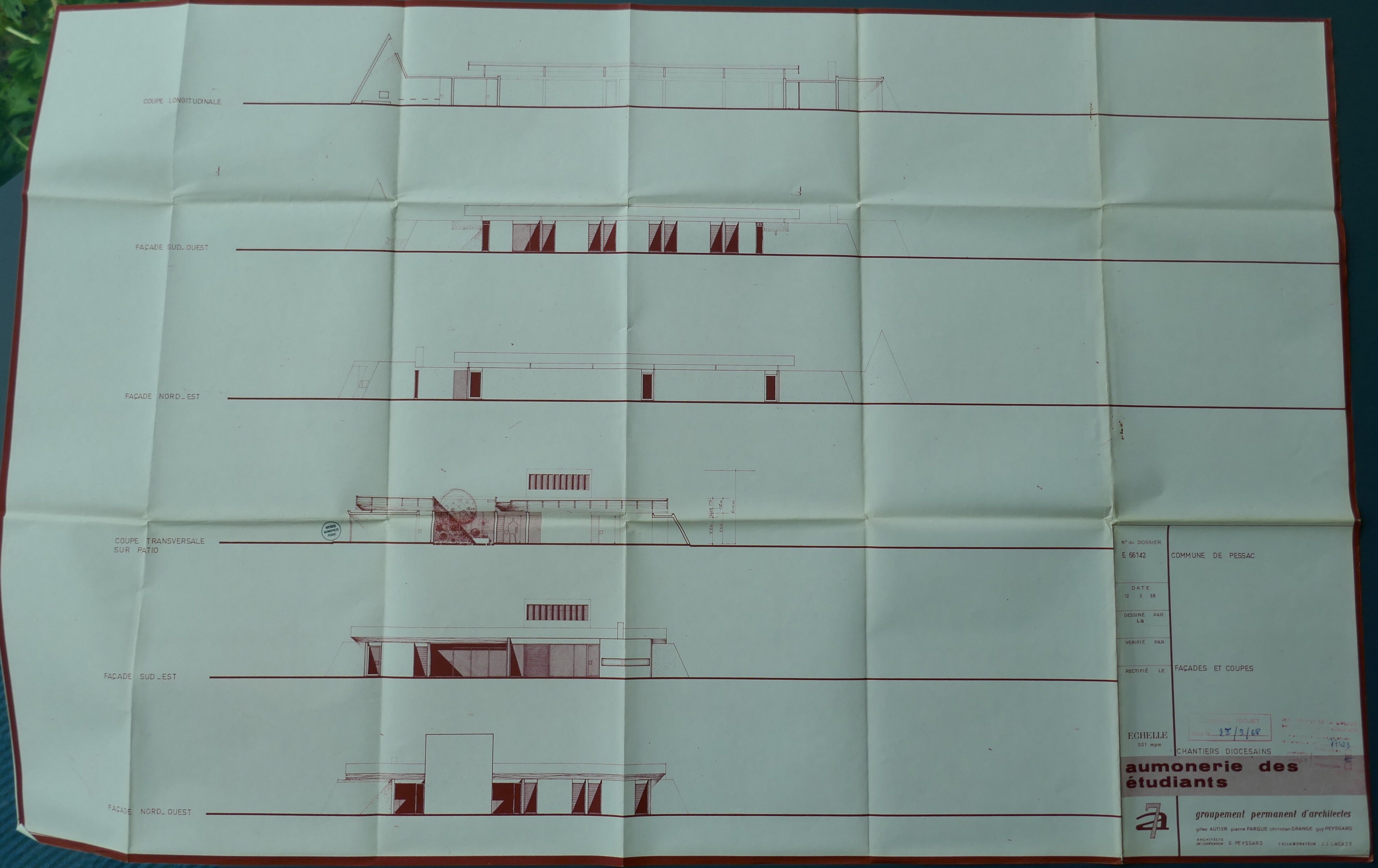 Élévations et coupes des façades par l'agence GPA 7 en 1968.