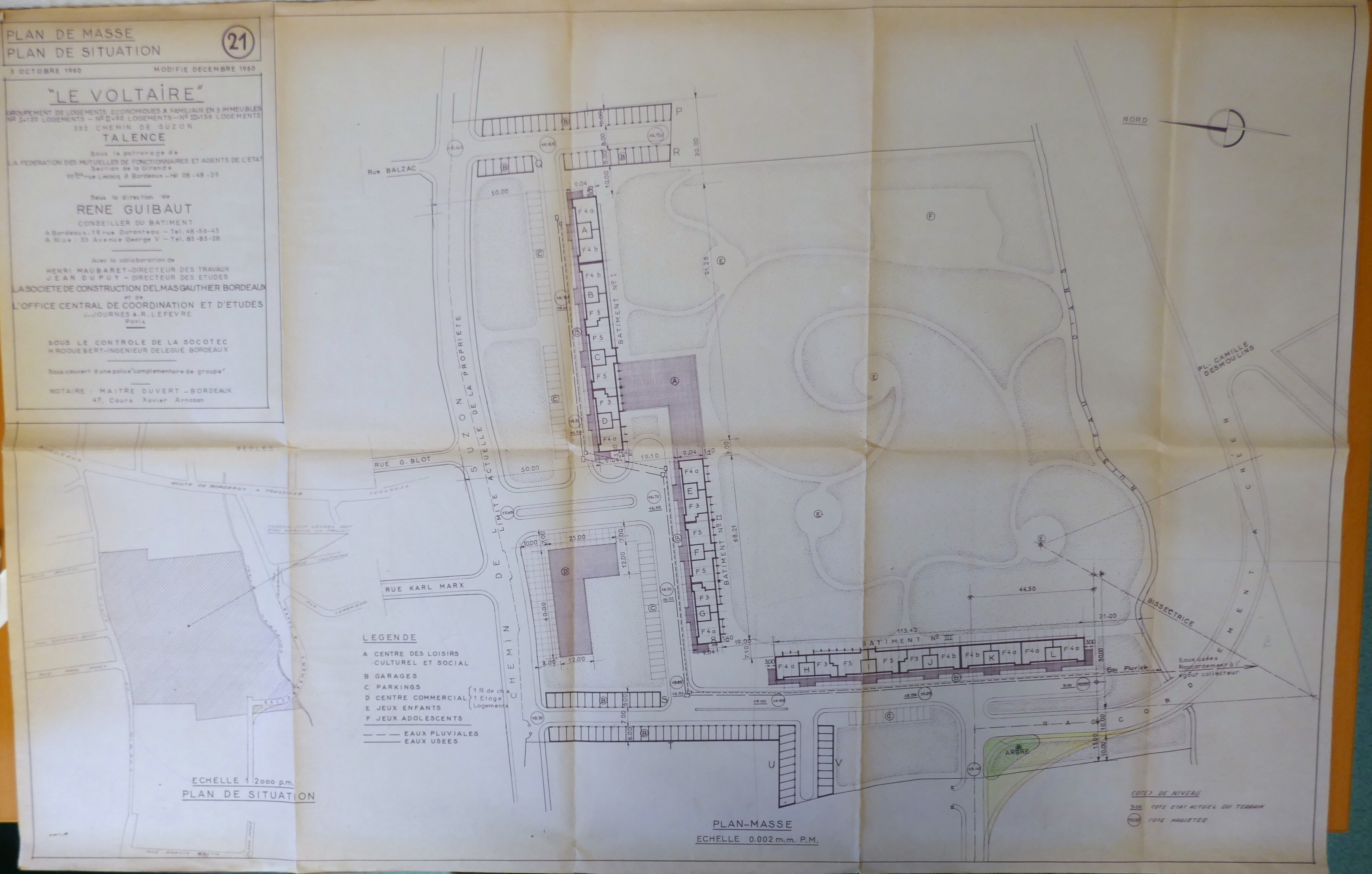 Plan de masse de la résidence en octobre 1960.
