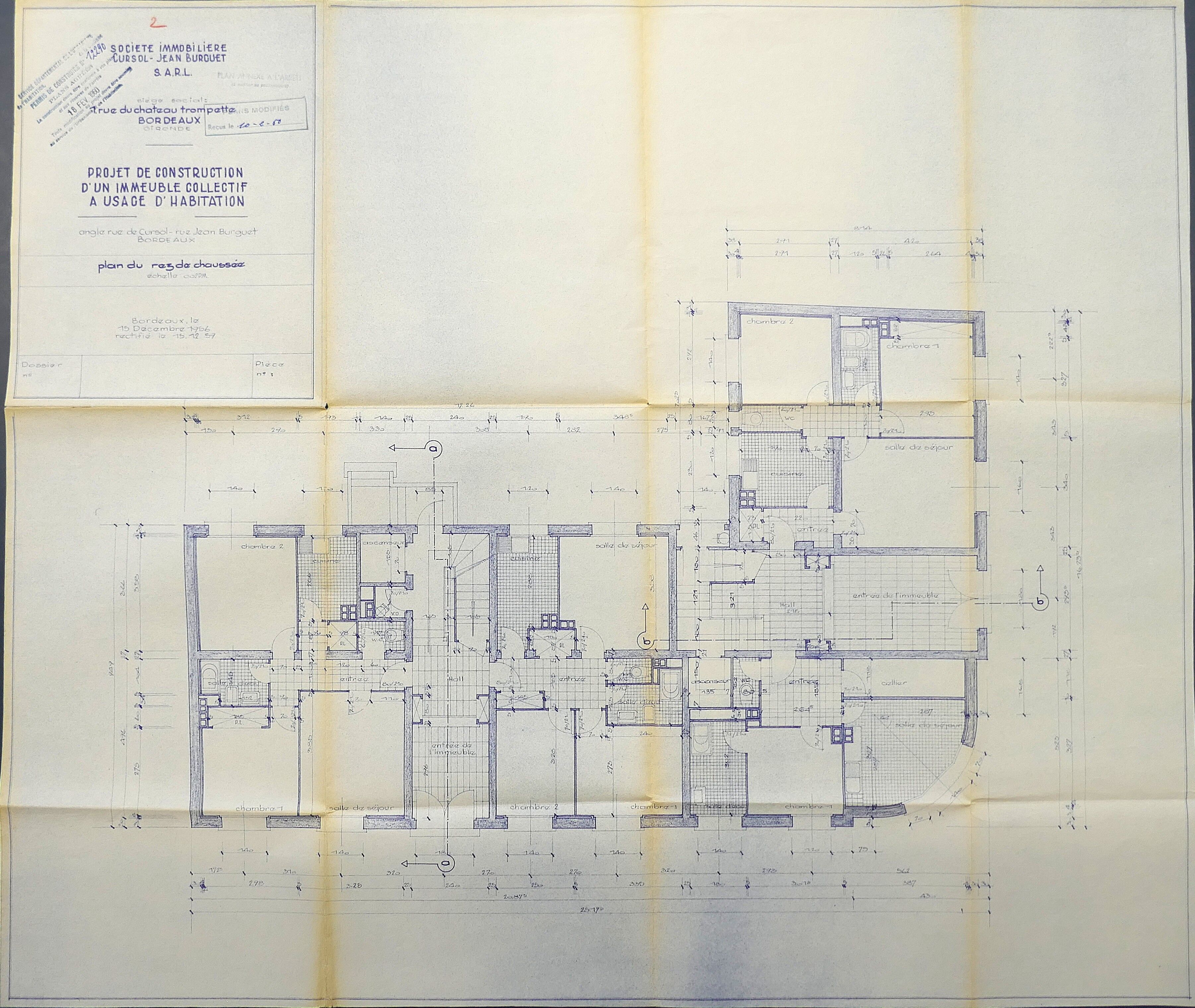 Plan du rez-de-chaussée par l'architecte Robert Monginoux en 1956.